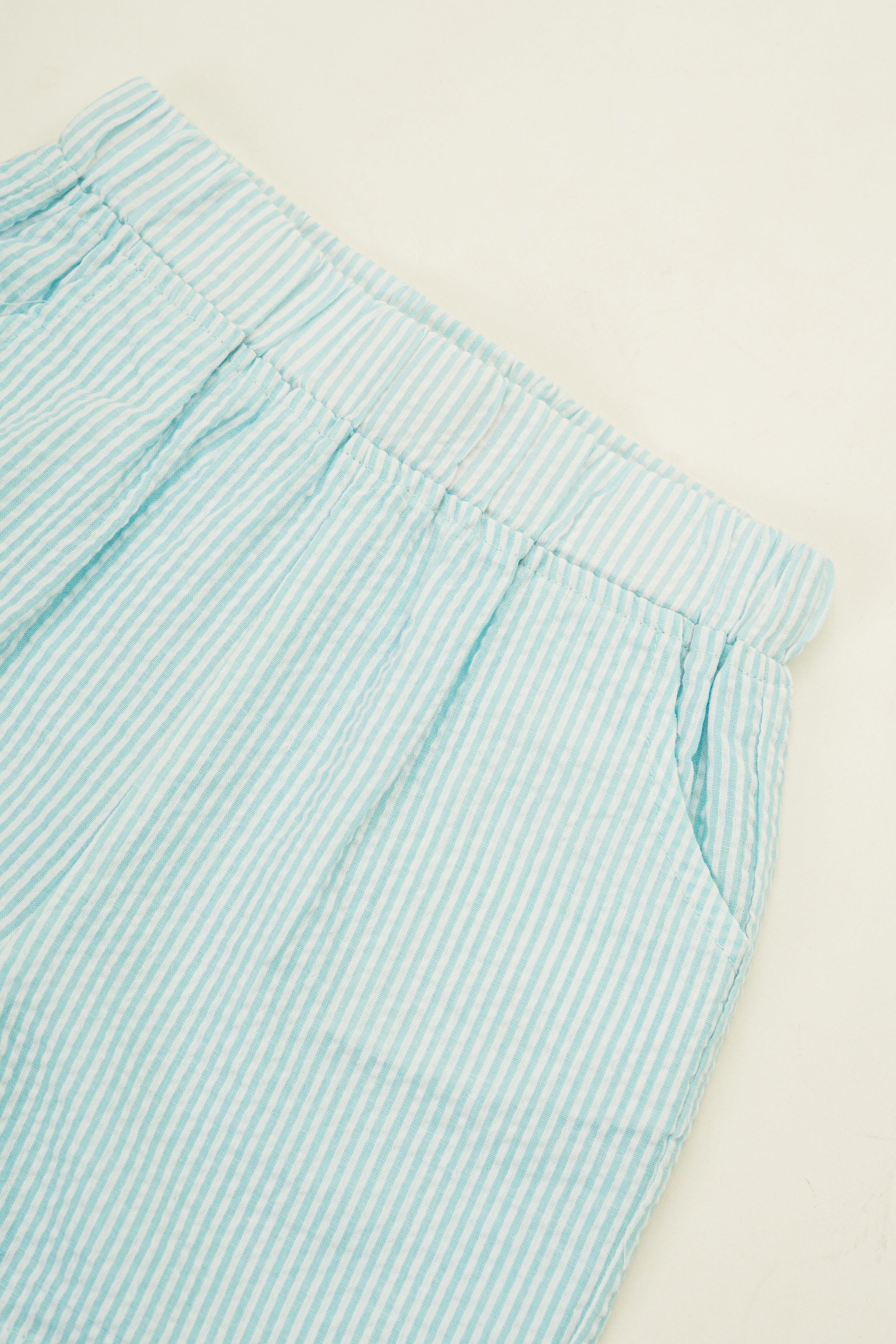 Mini Straight Cut Shorts in Seersucker Marine Stripes