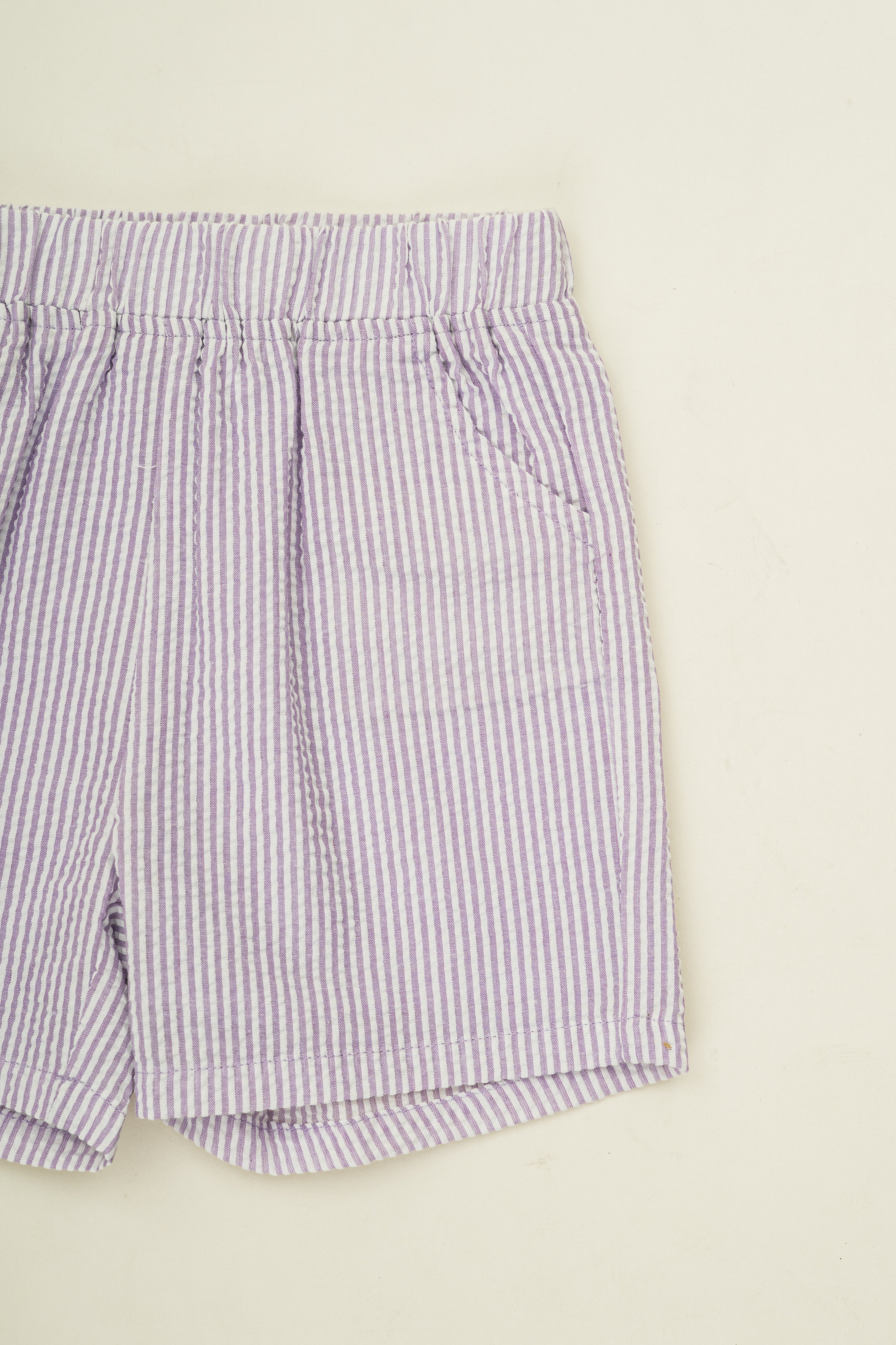 Mini Straight Cut Shorts in Seersucker Orchid Stripes