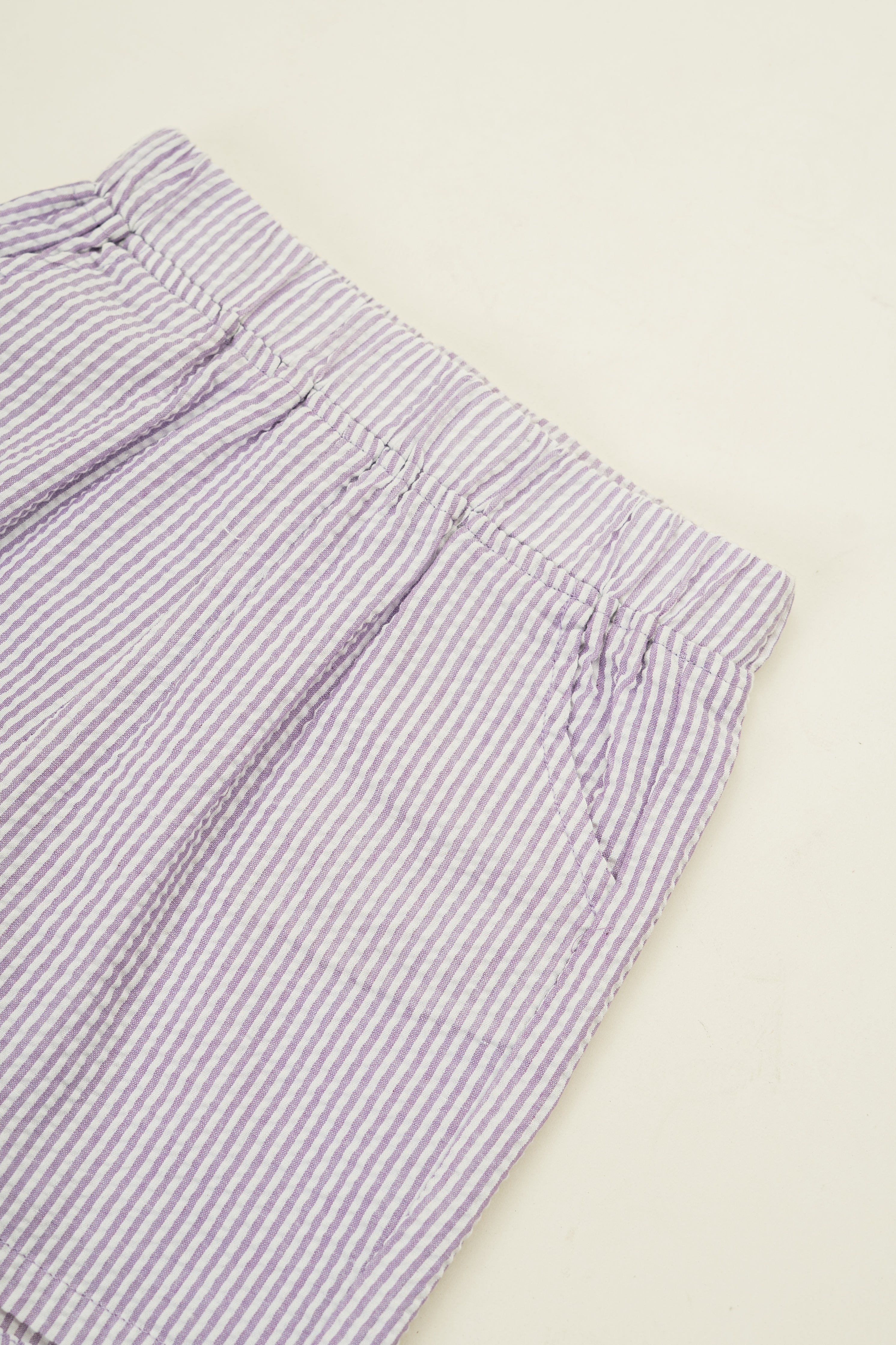 Mini Straight Cut Shorts in Seersucker Orchid Stripes