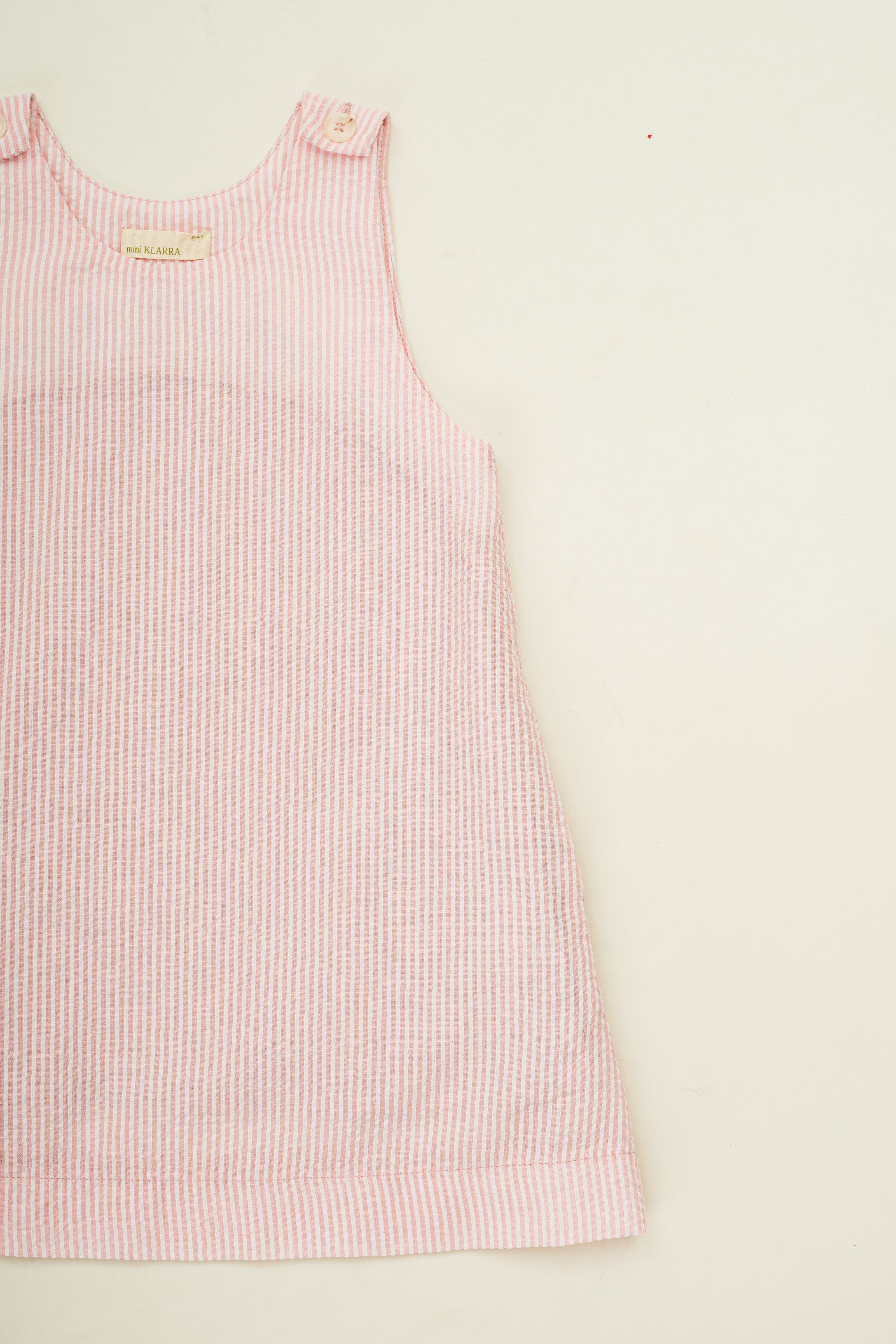 Mini Sleeveless A-line Dress in Seersucker Pink Stripes