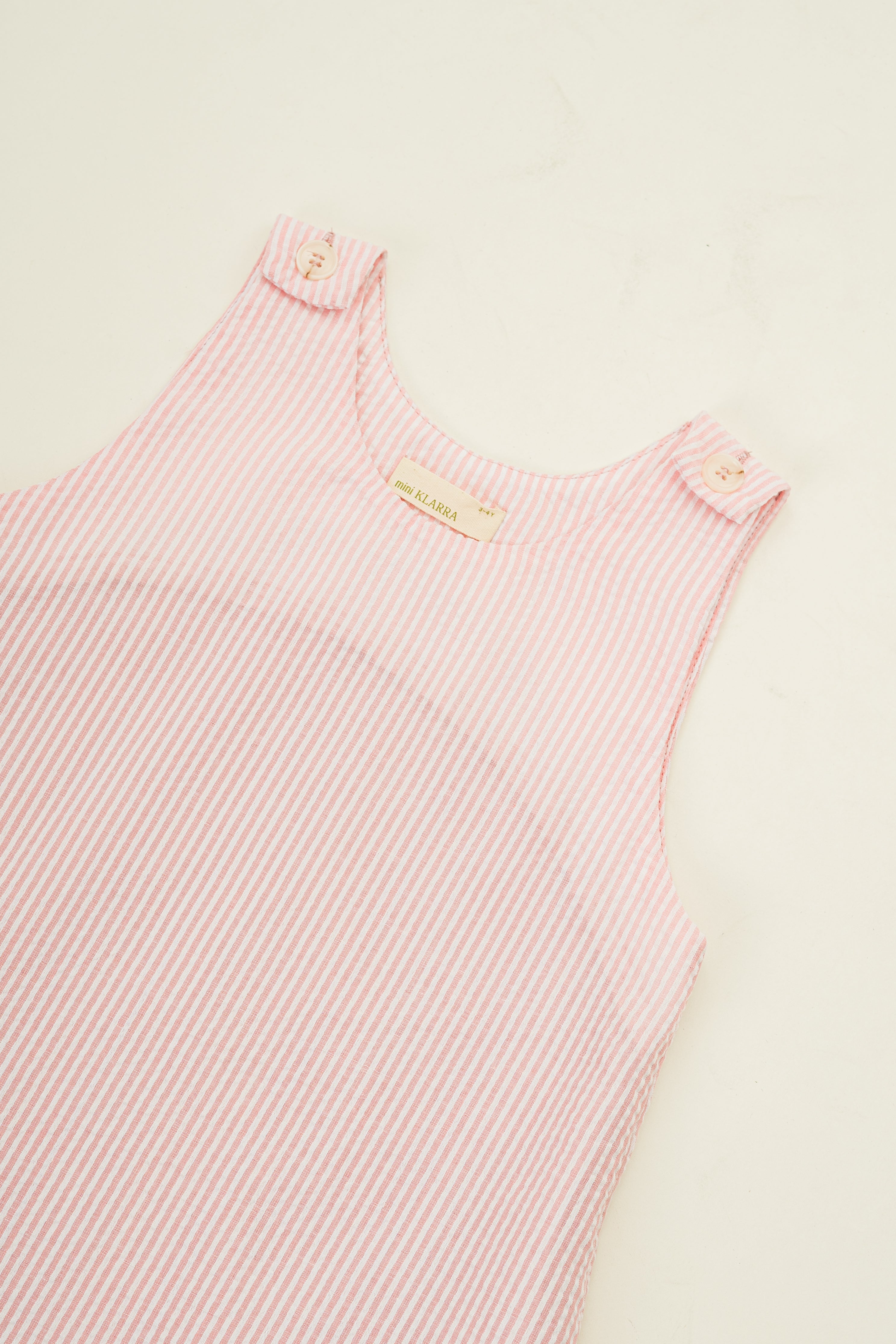 Mini Sleeveless A-line Dress in Seersucker Pink Stripes