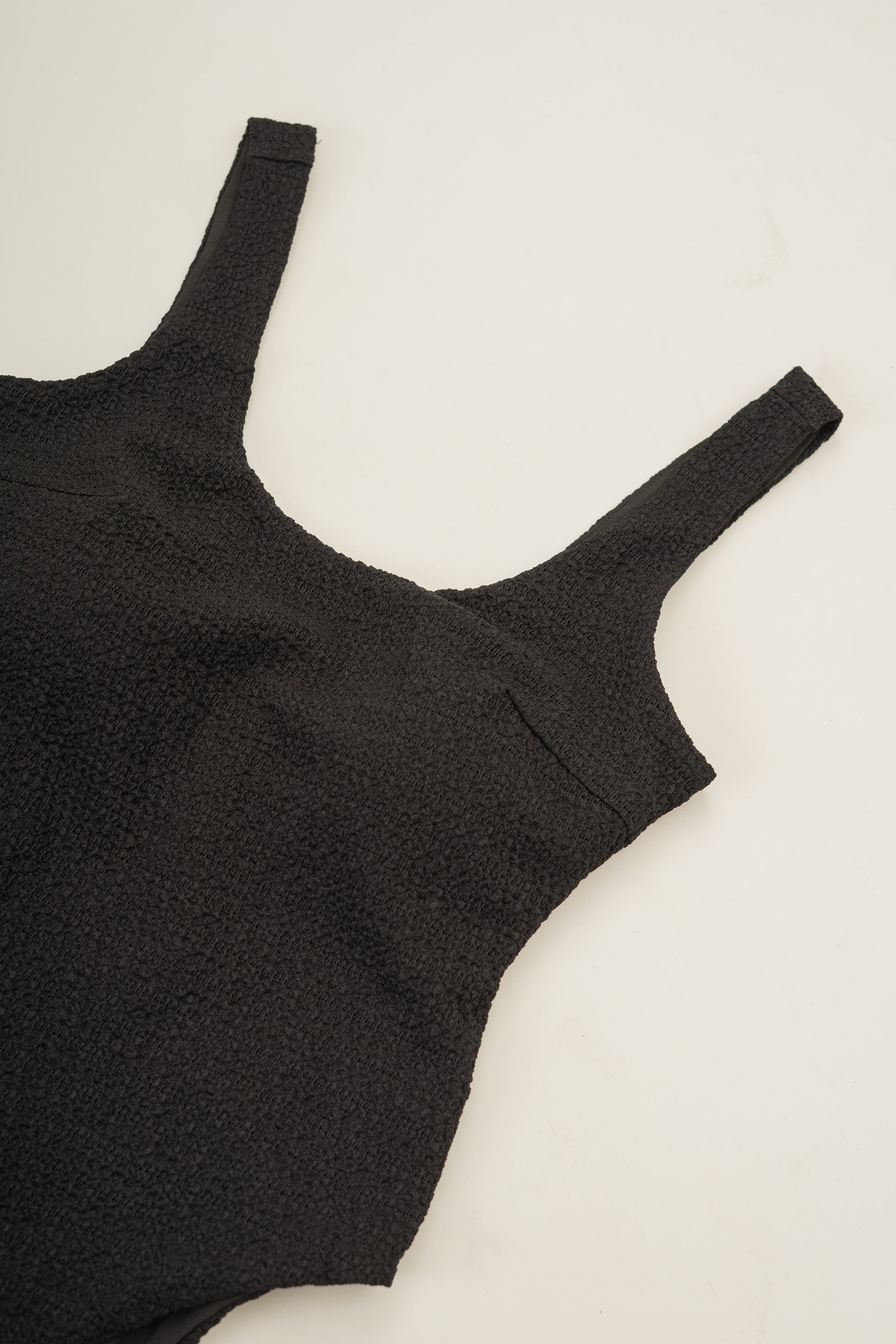 Textured Stretch Bodysuit in Black