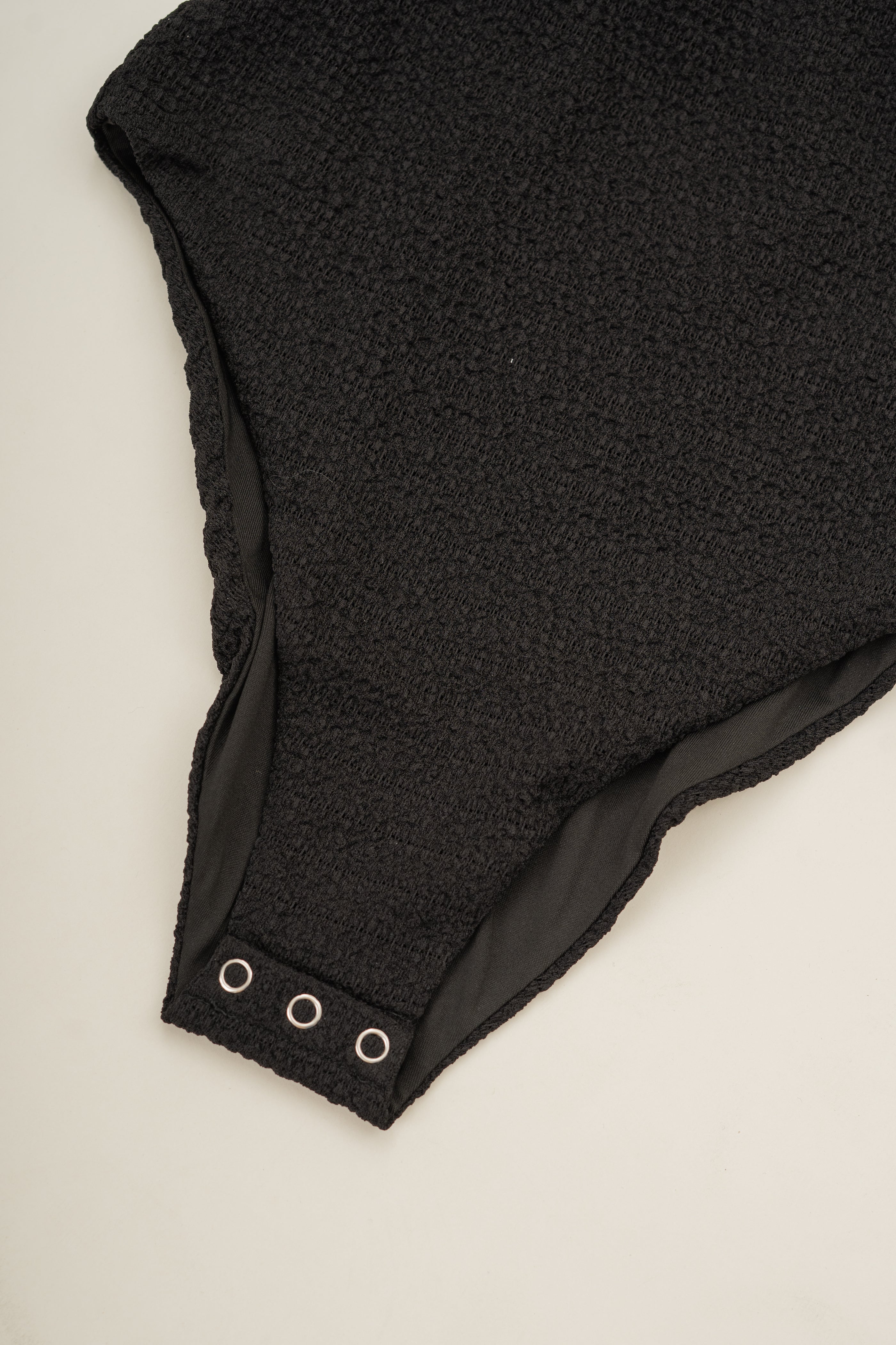 Textured Stretch Bodysuit in Black