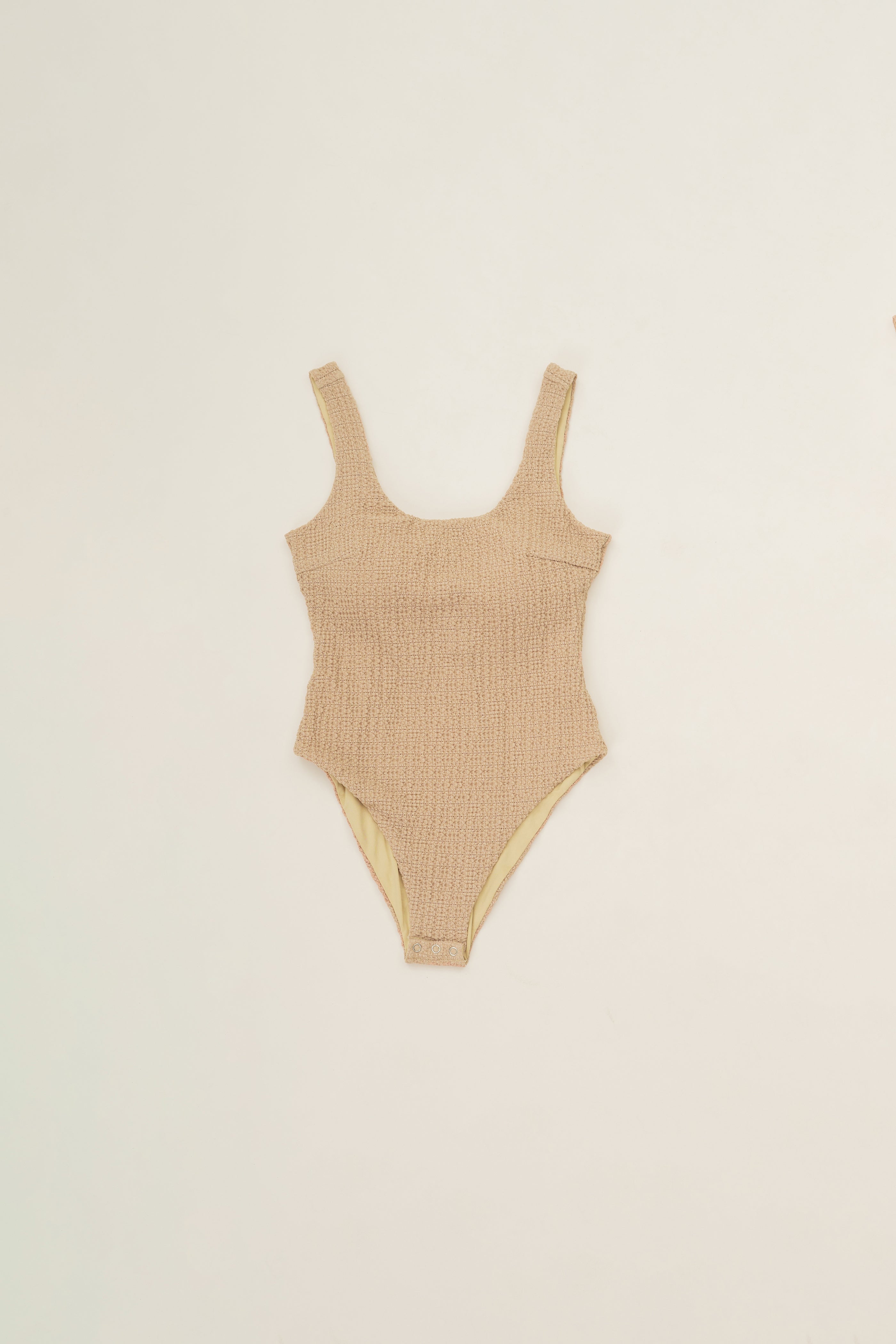 Textured Stretch Bodysuit in Sand