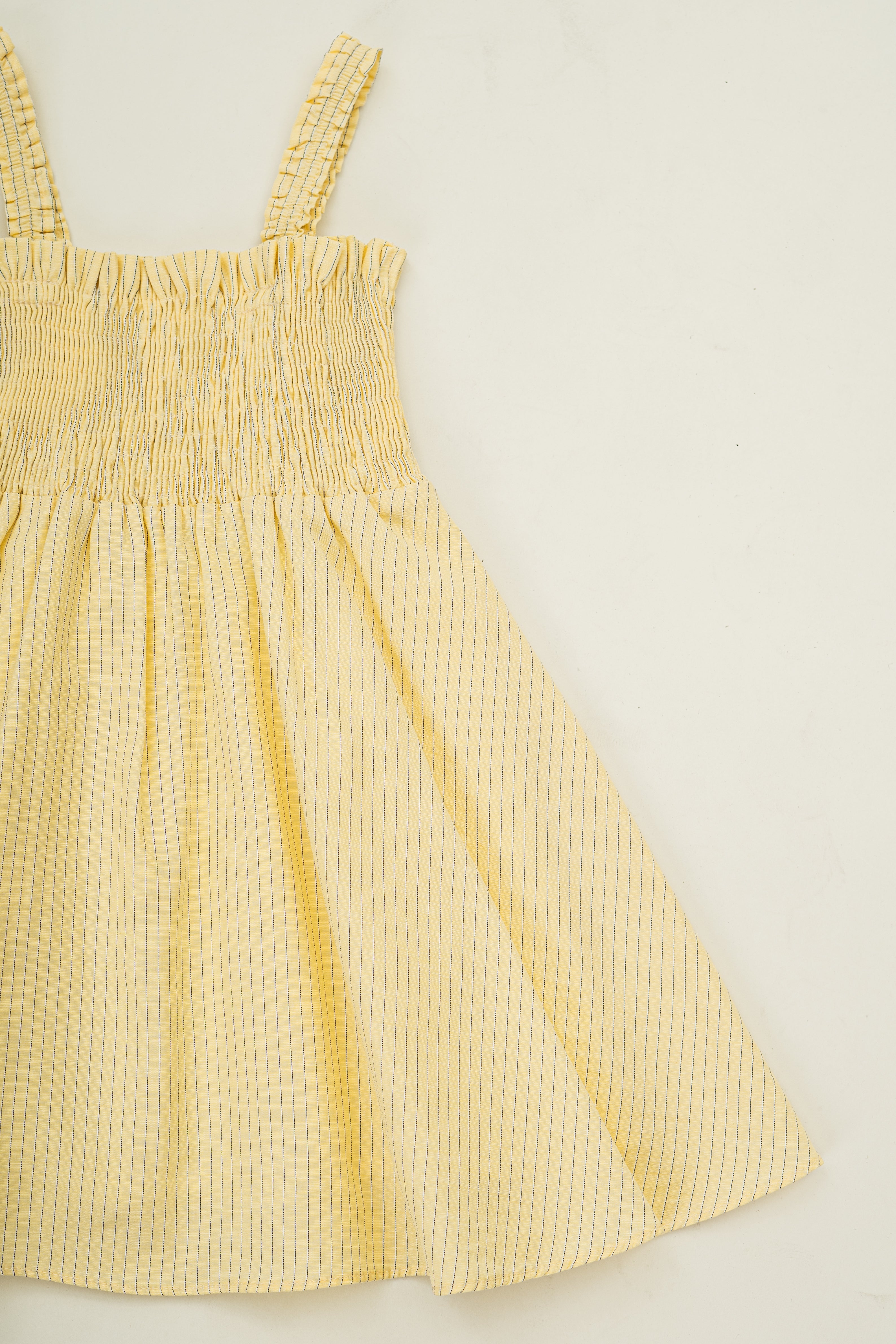 Mini Smocked Dress in Lemon Stripes