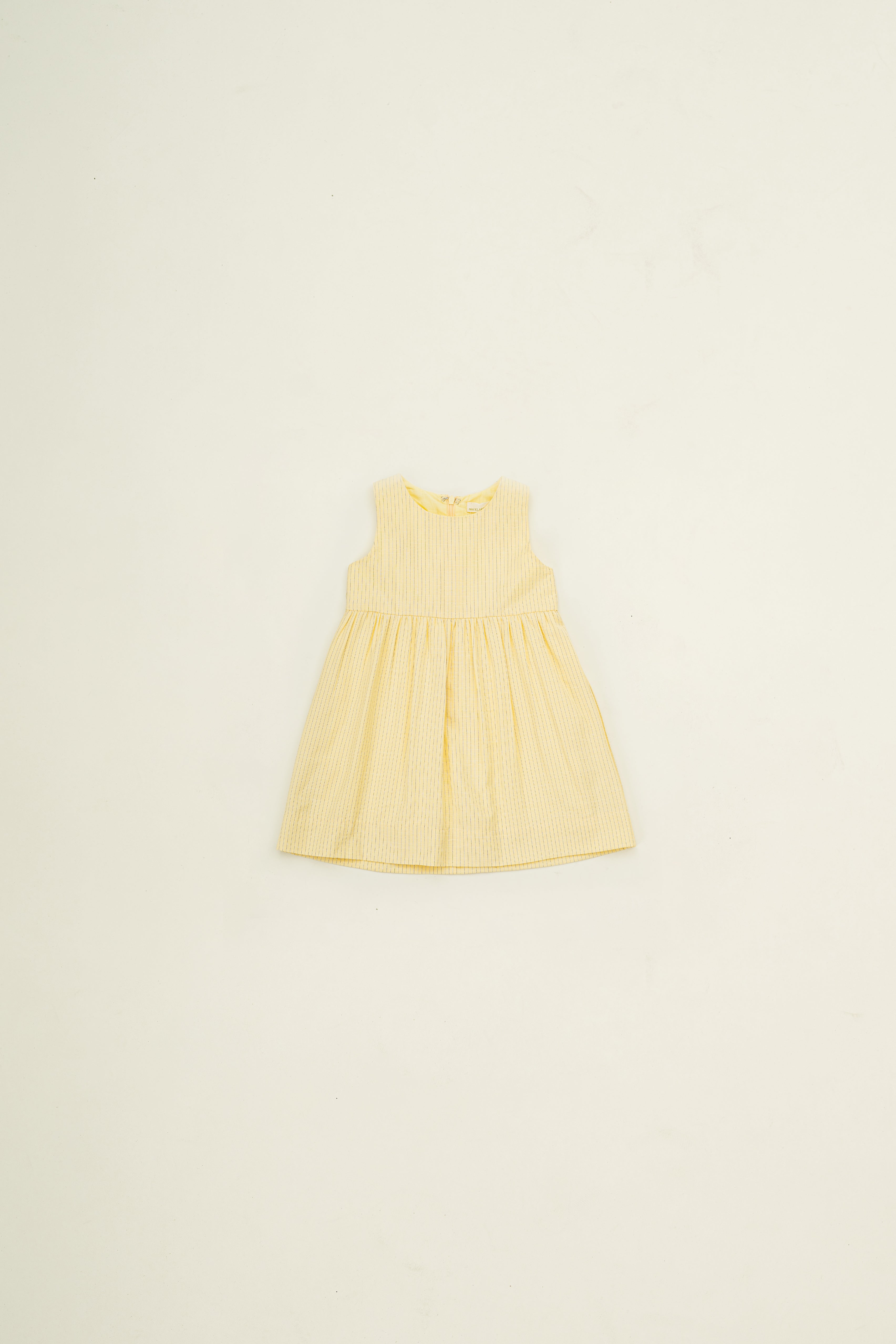 Mini Gathered Waist Dress in Linen Blend Lemon Stripes