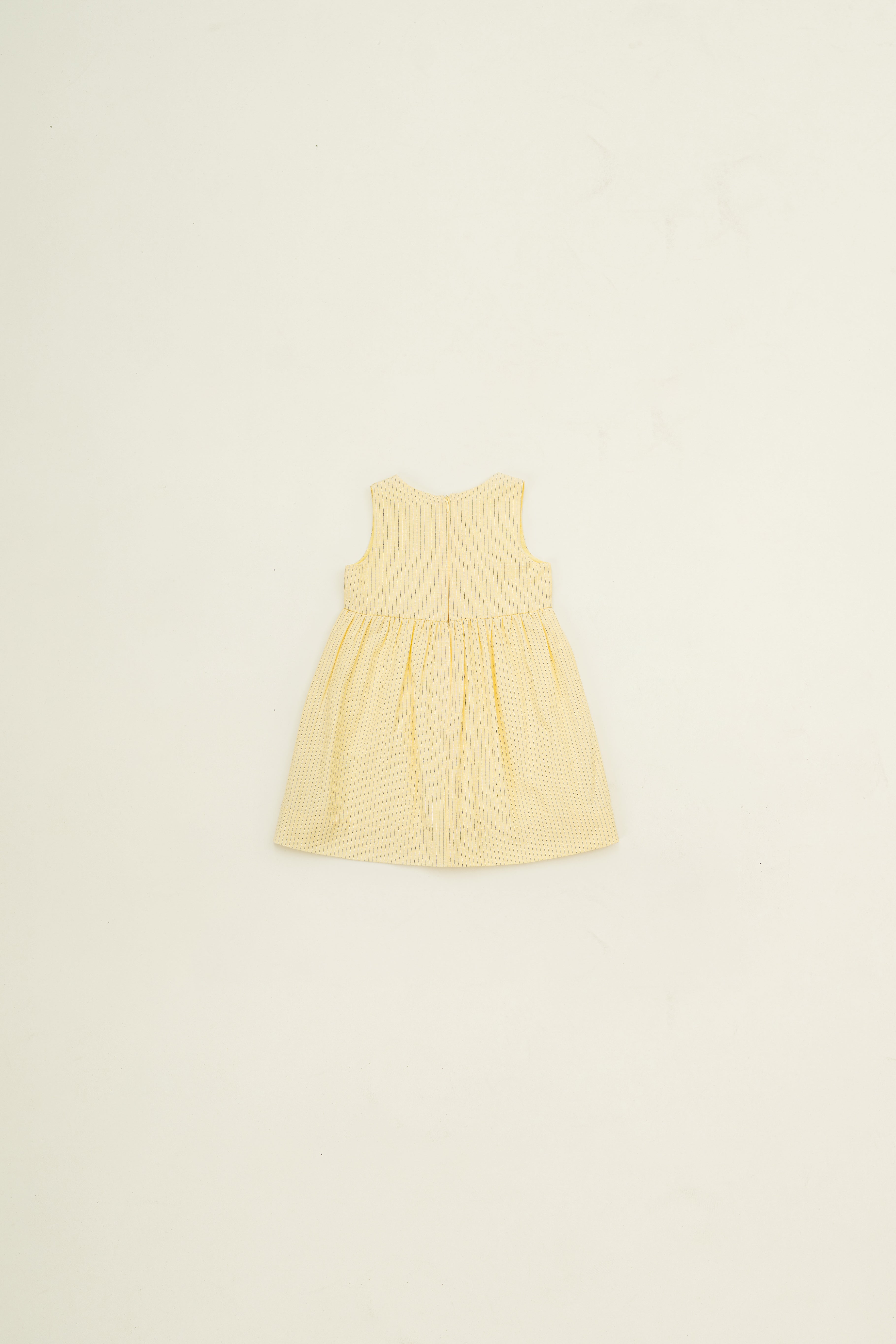 Mini Gathered Waist Dress in Linen Blend Lemon Stripes
