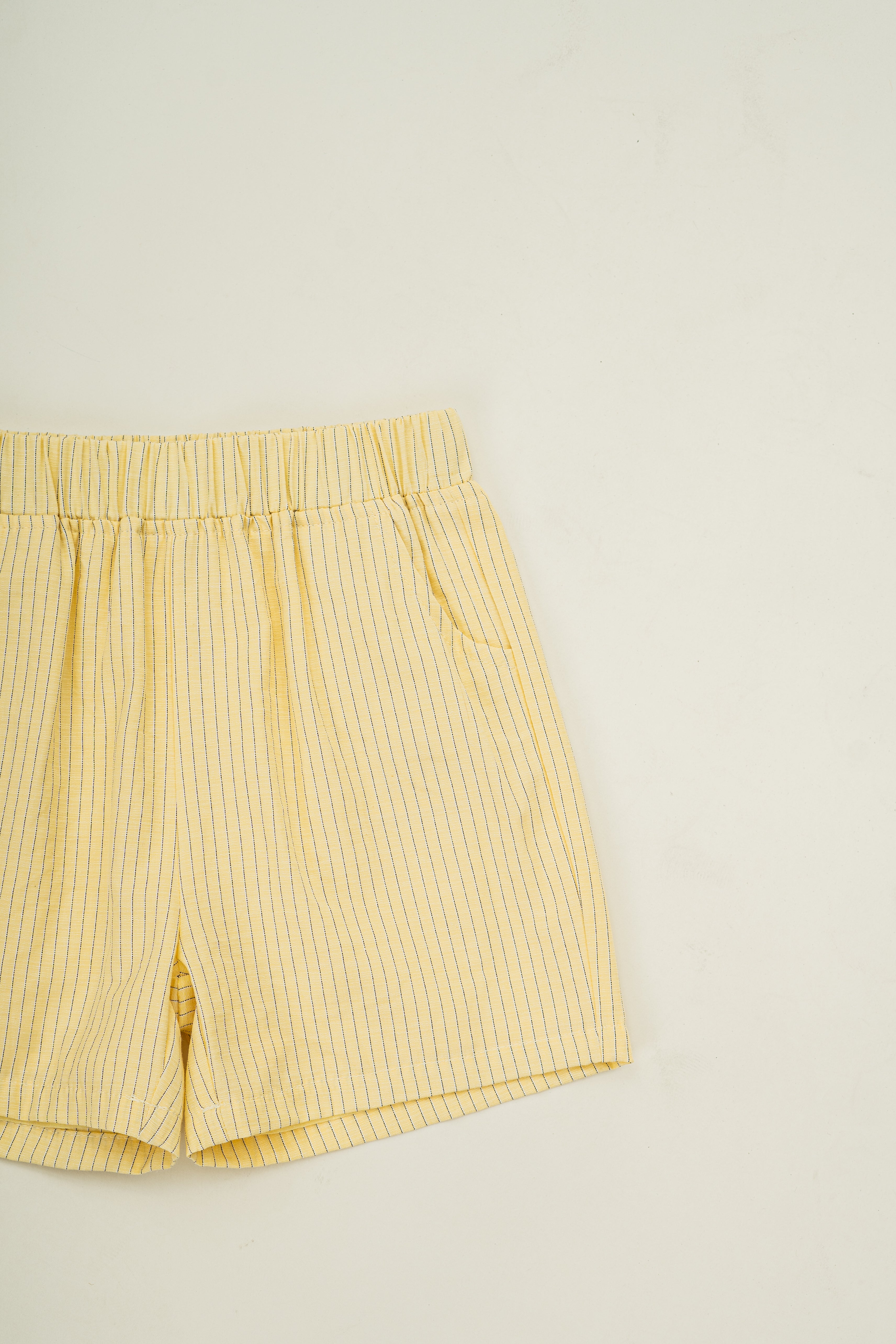 Mini Straight Cut Shorts in Linen Blend Lemon Stripes