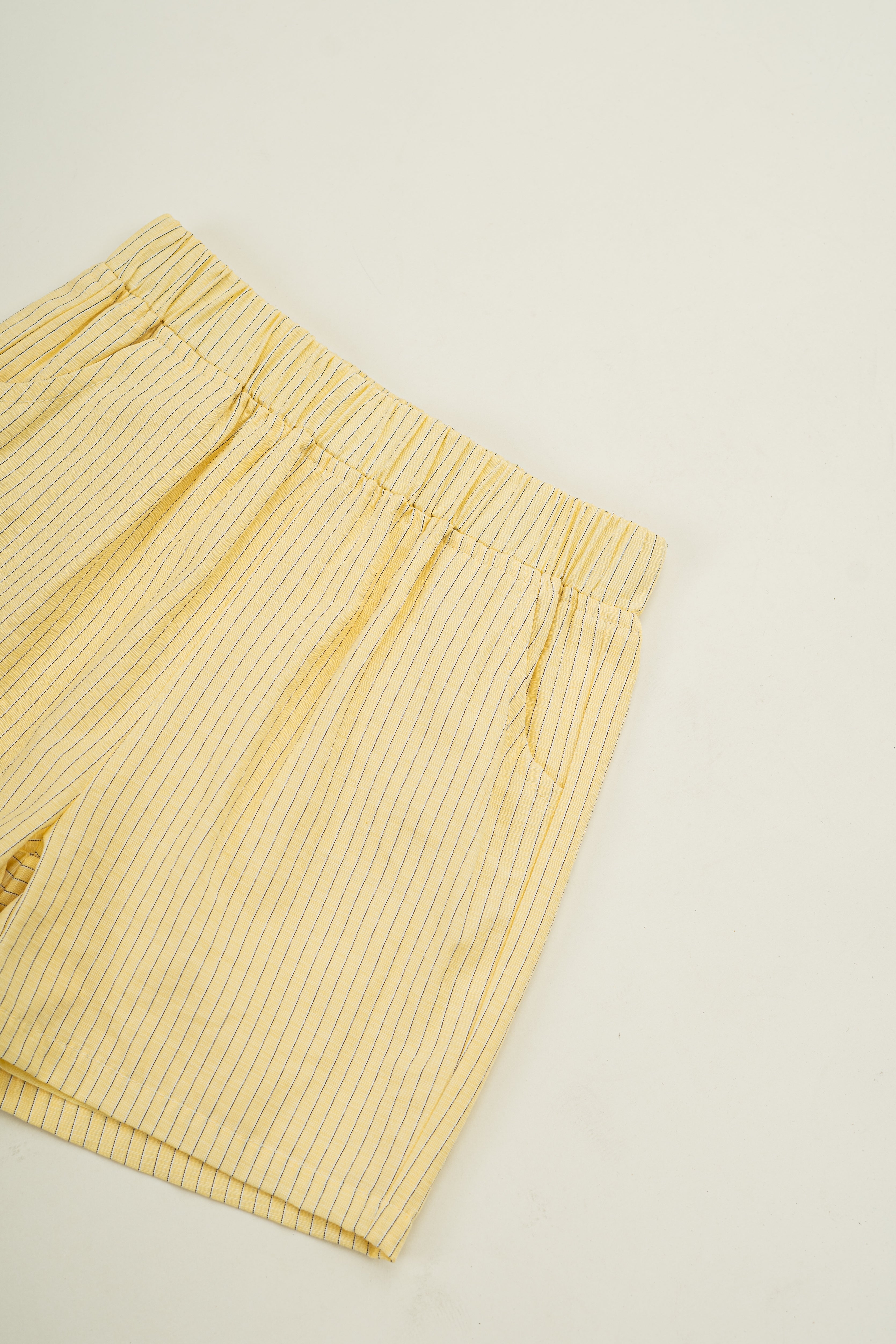Mini Straight Cut Shorts in Linen Blend Lemon Stripes