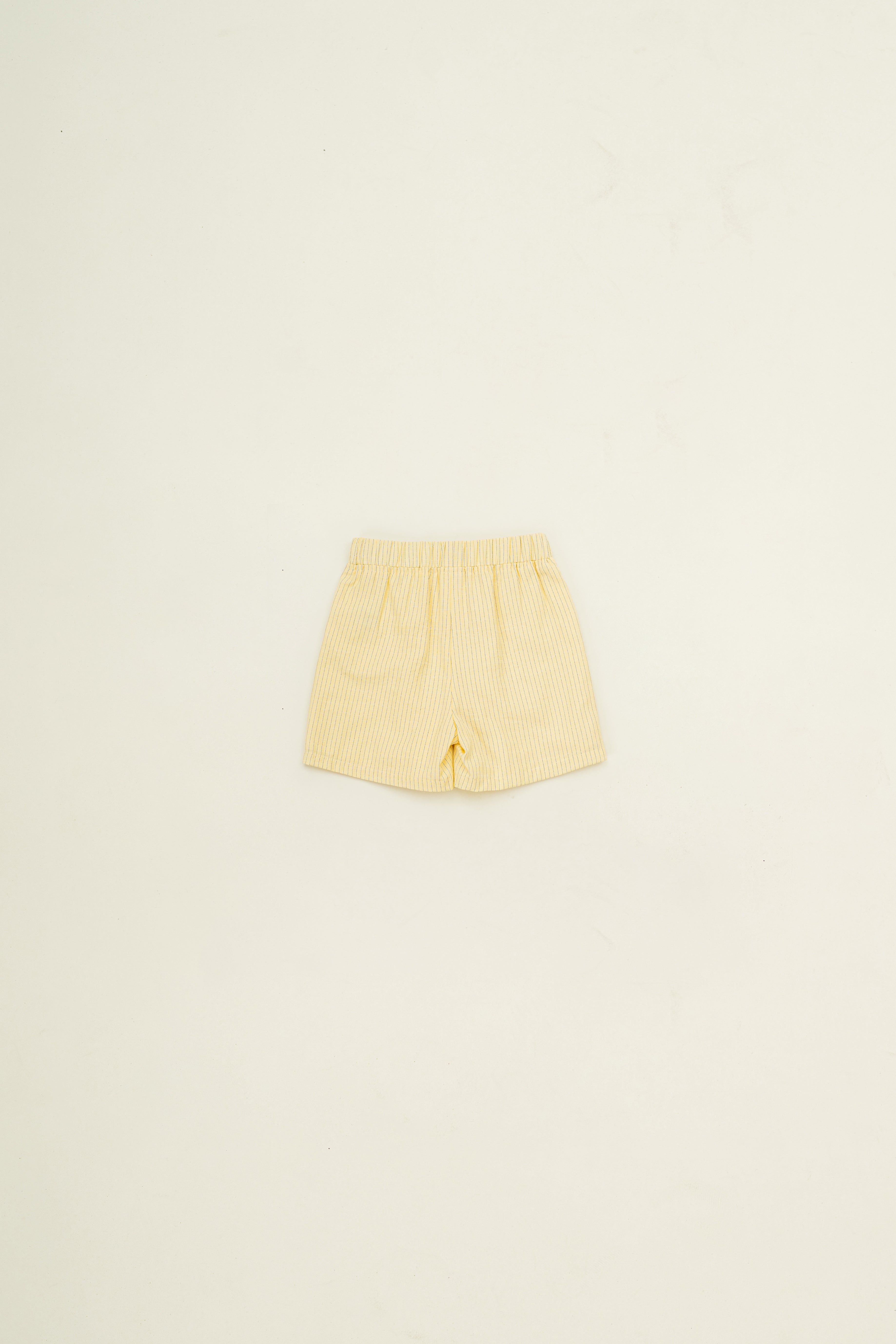 Mini Straight Cut Shorts in Linen Blend Lemon Stripes