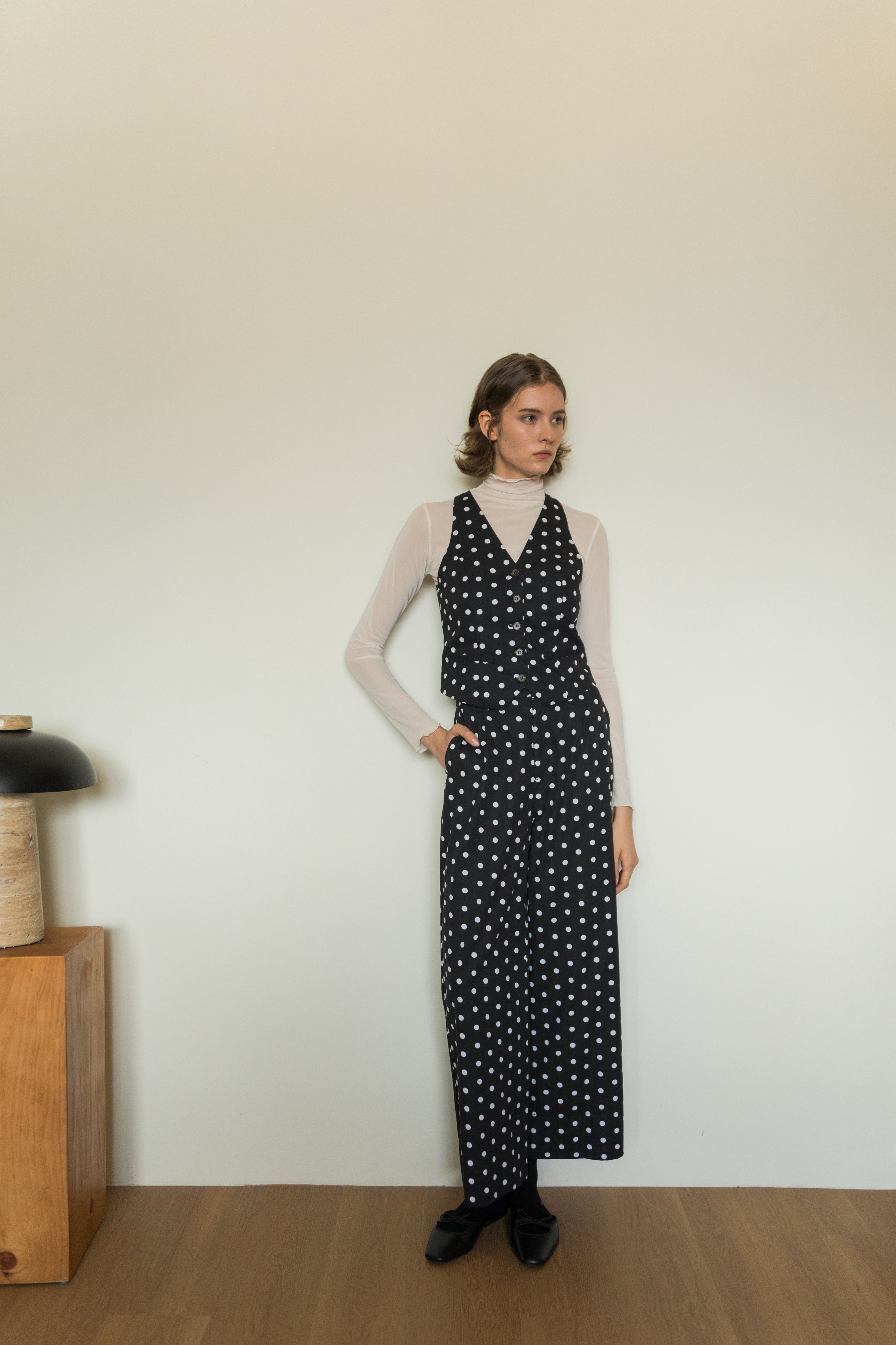 Cotton Halter Padded Waistcoat in Polka Dot