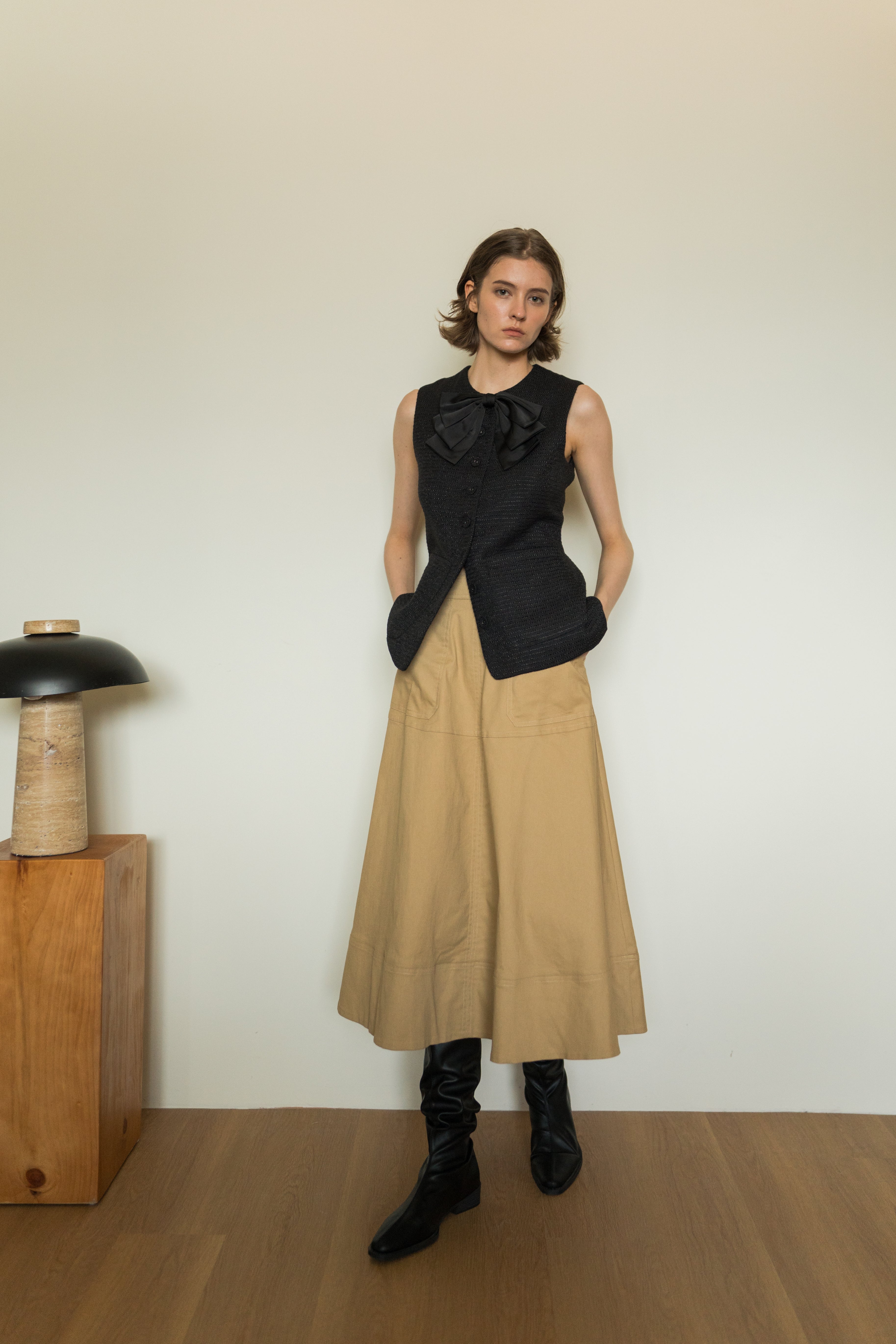 A-line Skirt with Seam Detailing in Camel