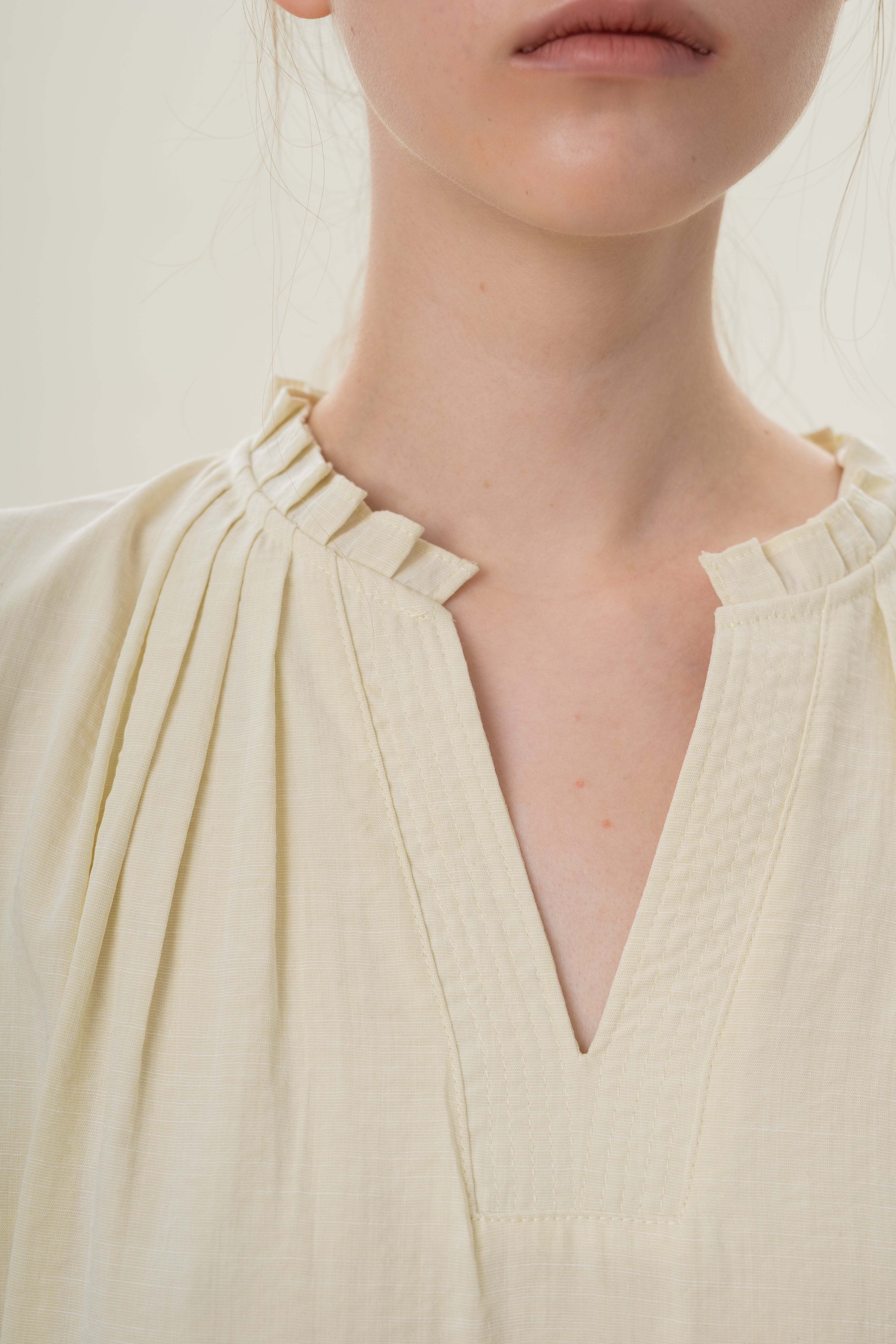 Pleated V Neck Dress in Natural