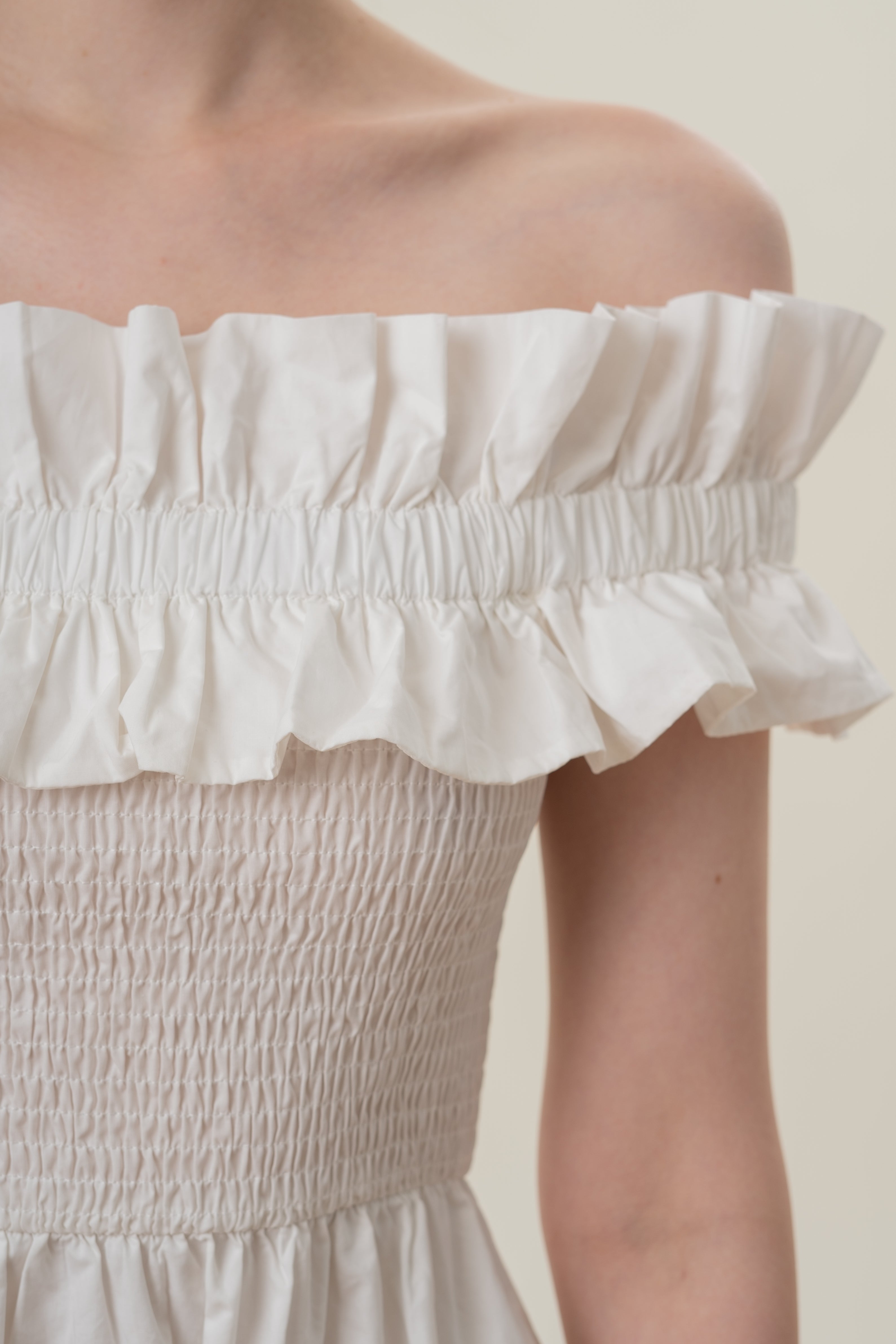 Off Shoulder Dress with Ruffles in White