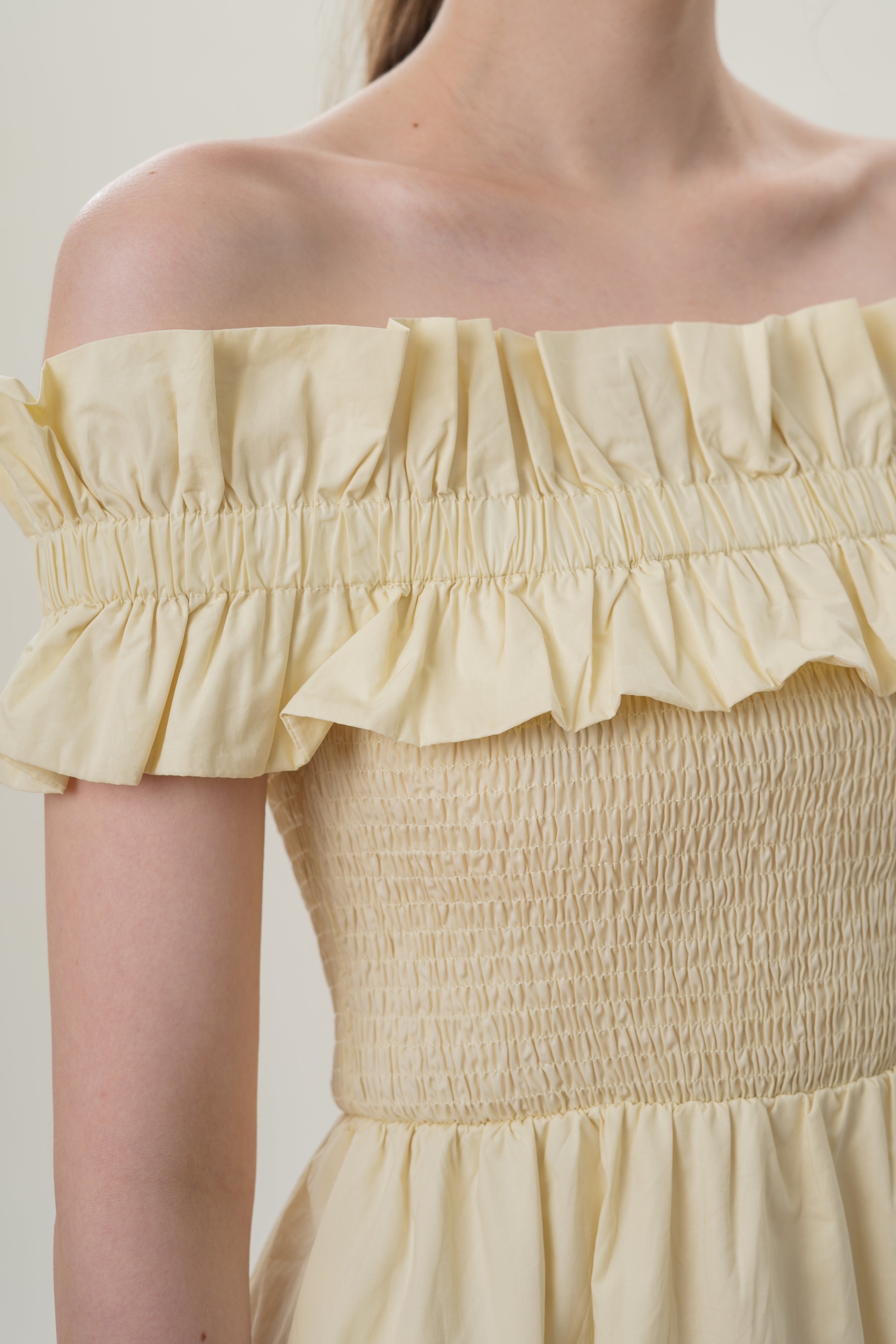 Off Shoulder Dress with Ruffles in Souffle
