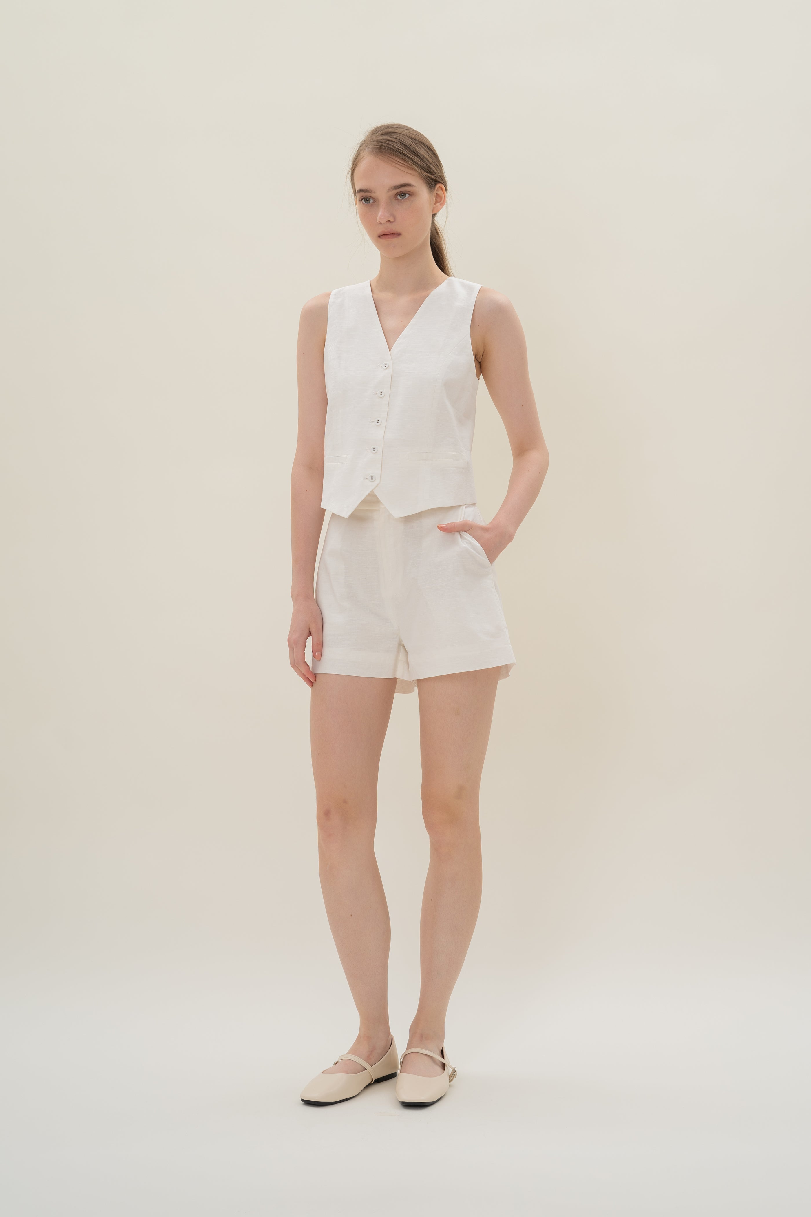 Textured Linen Waistcoat in White