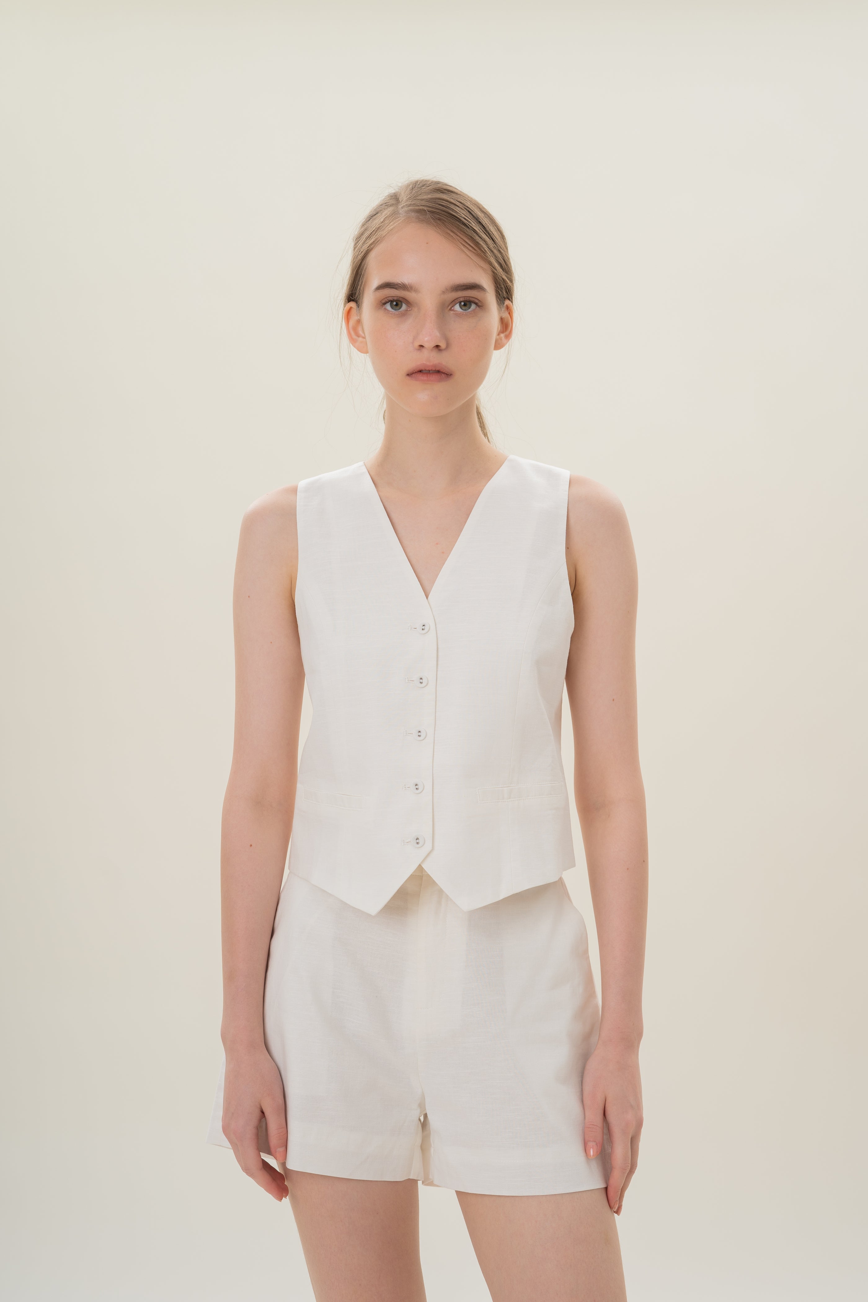 Textured Linen Waistcoat in White