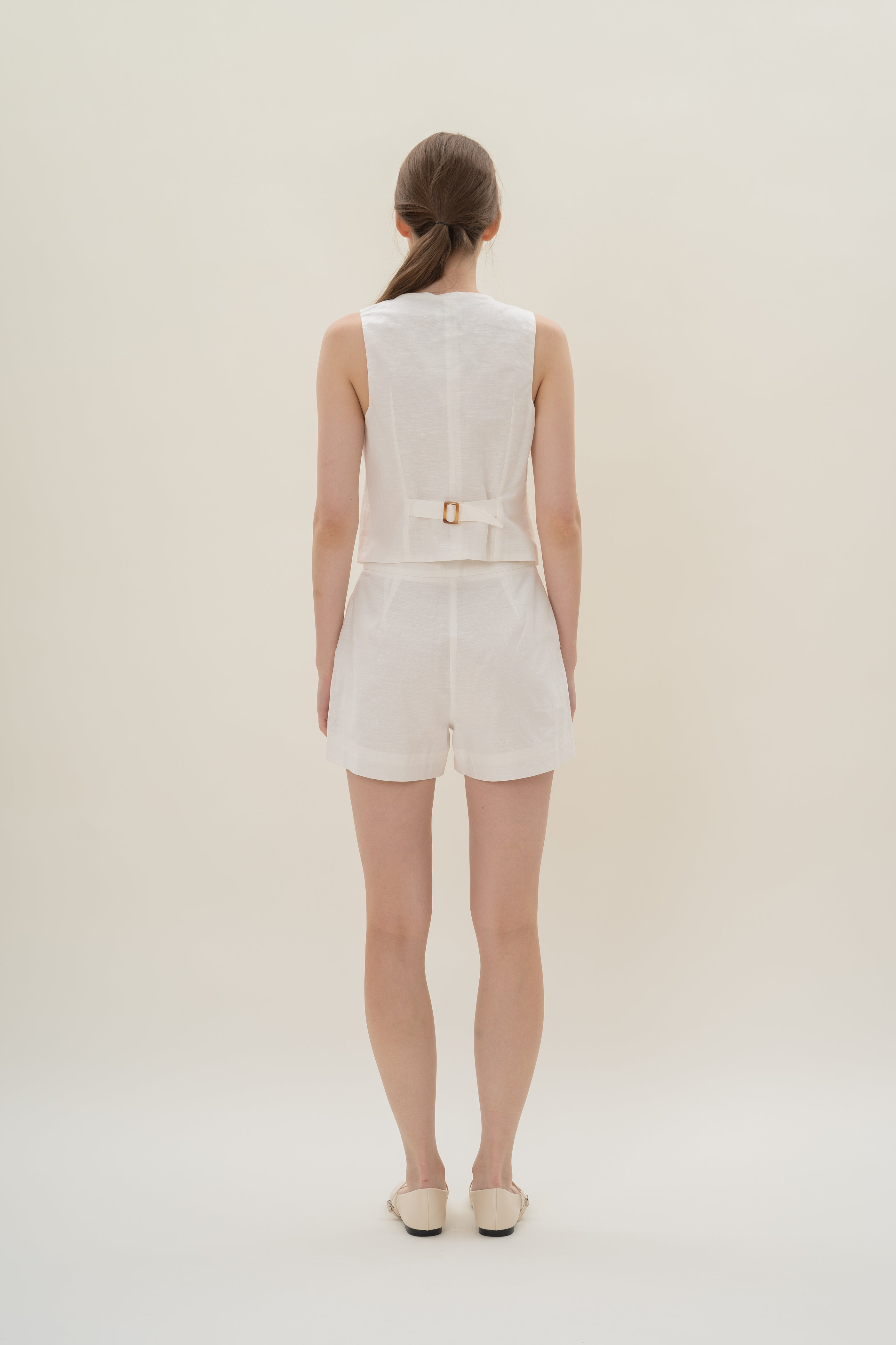 Textured Linen Waistcoat in White