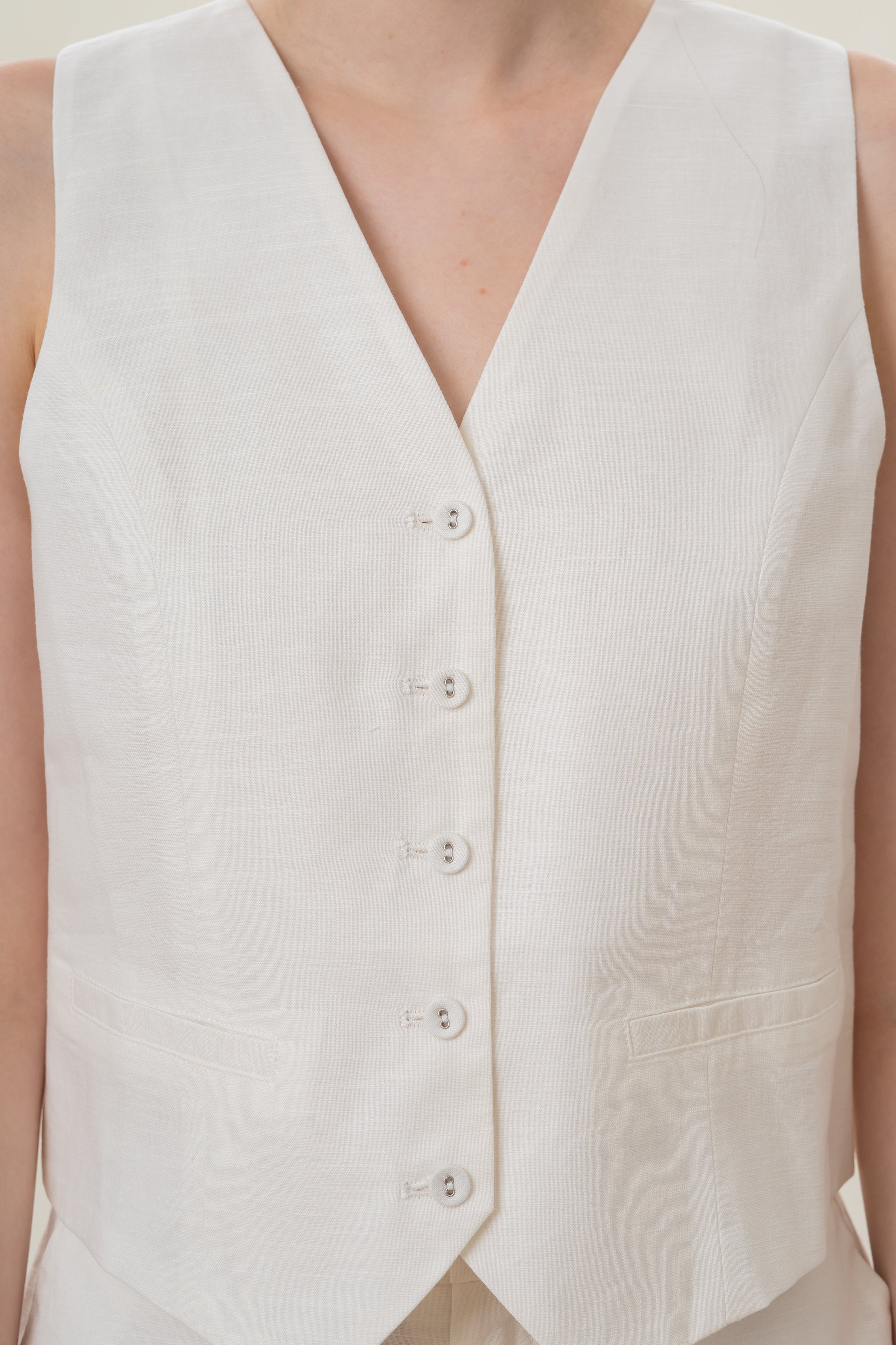 Textured Linen Waistcoat in White