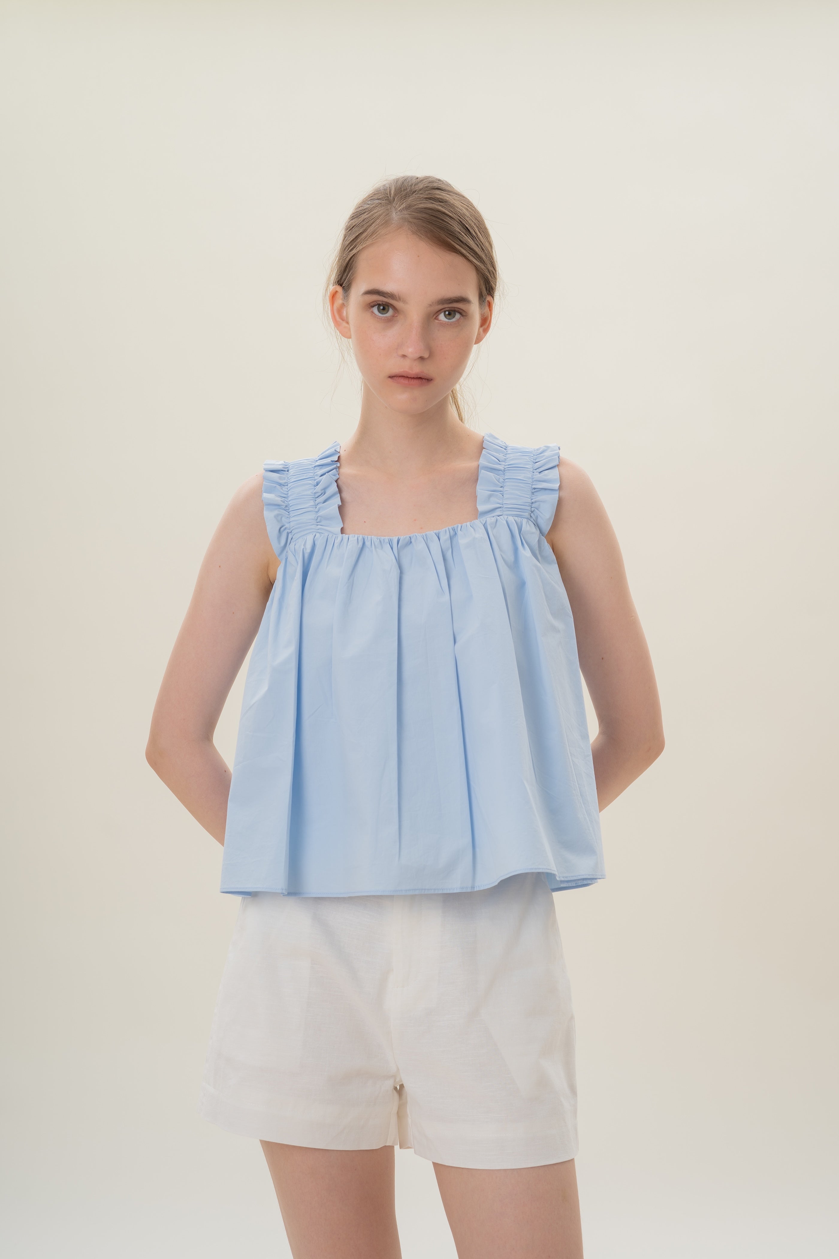 Flared Square Neck Top in Sky