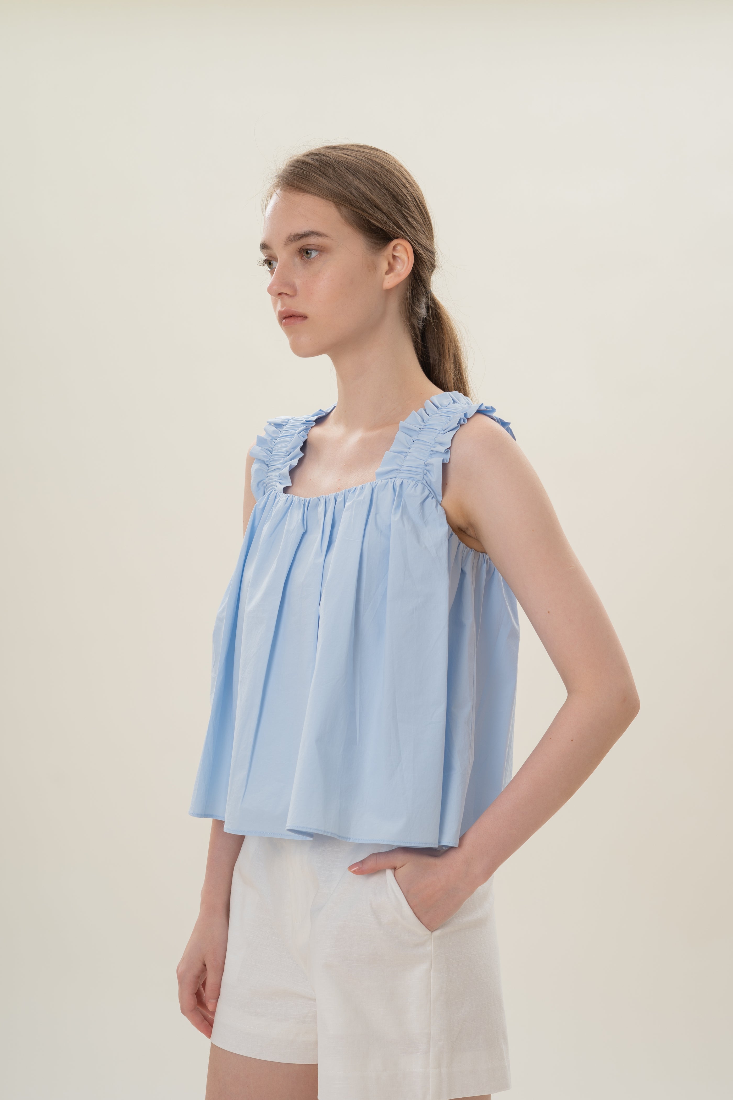 Flared Square Neck Top in Sky