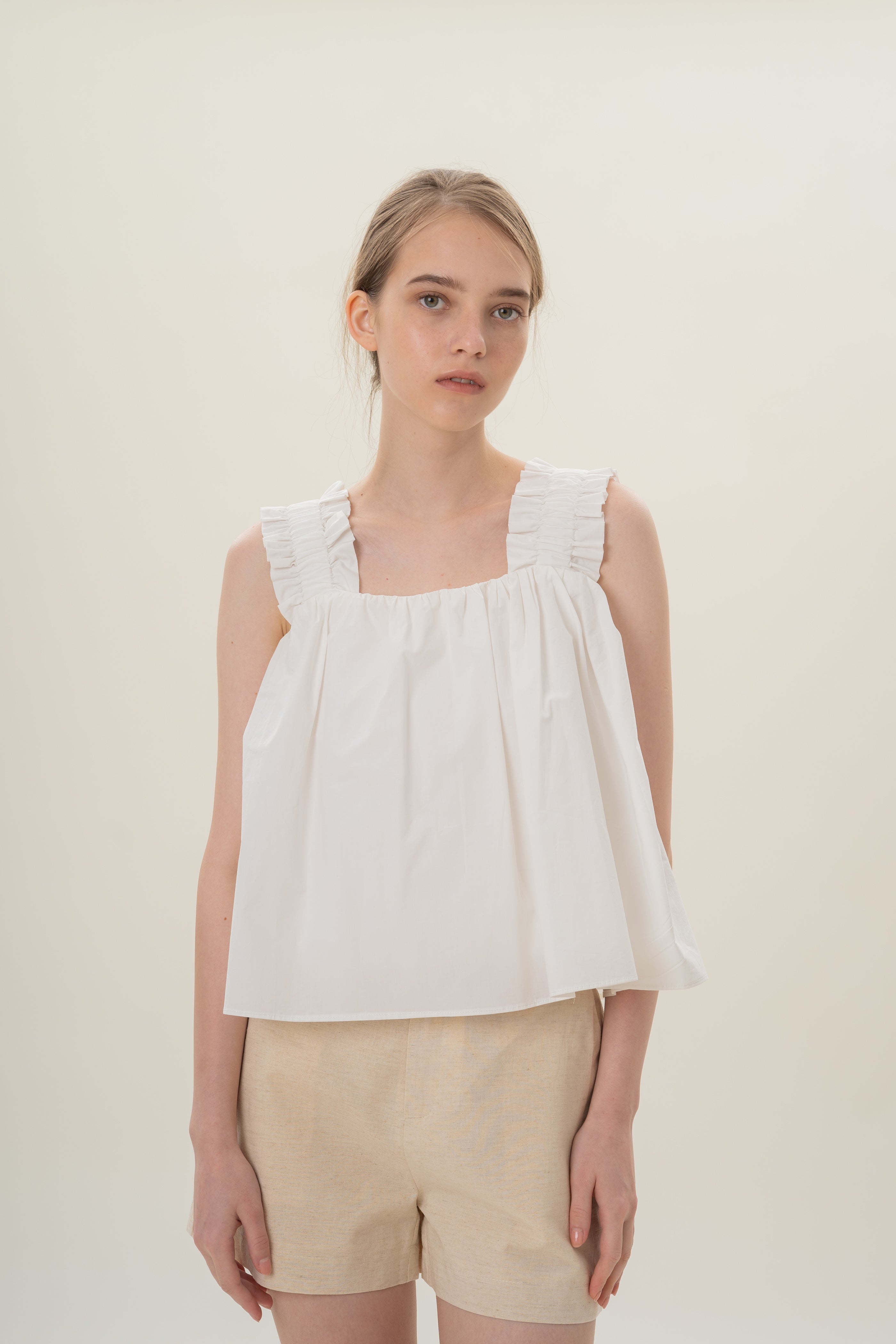 Flared Square Neck Top in White