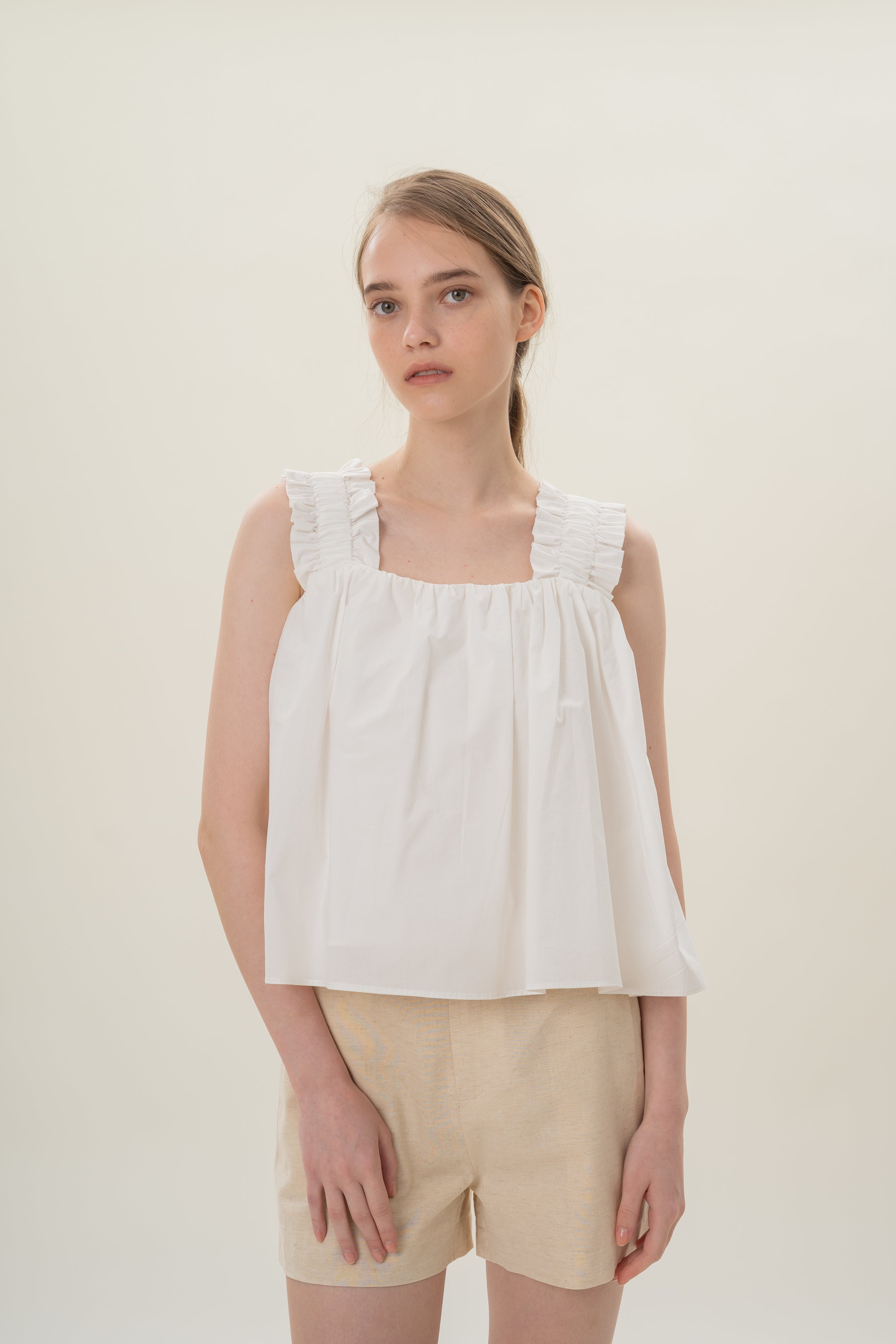 Flared Square Neck Top in White