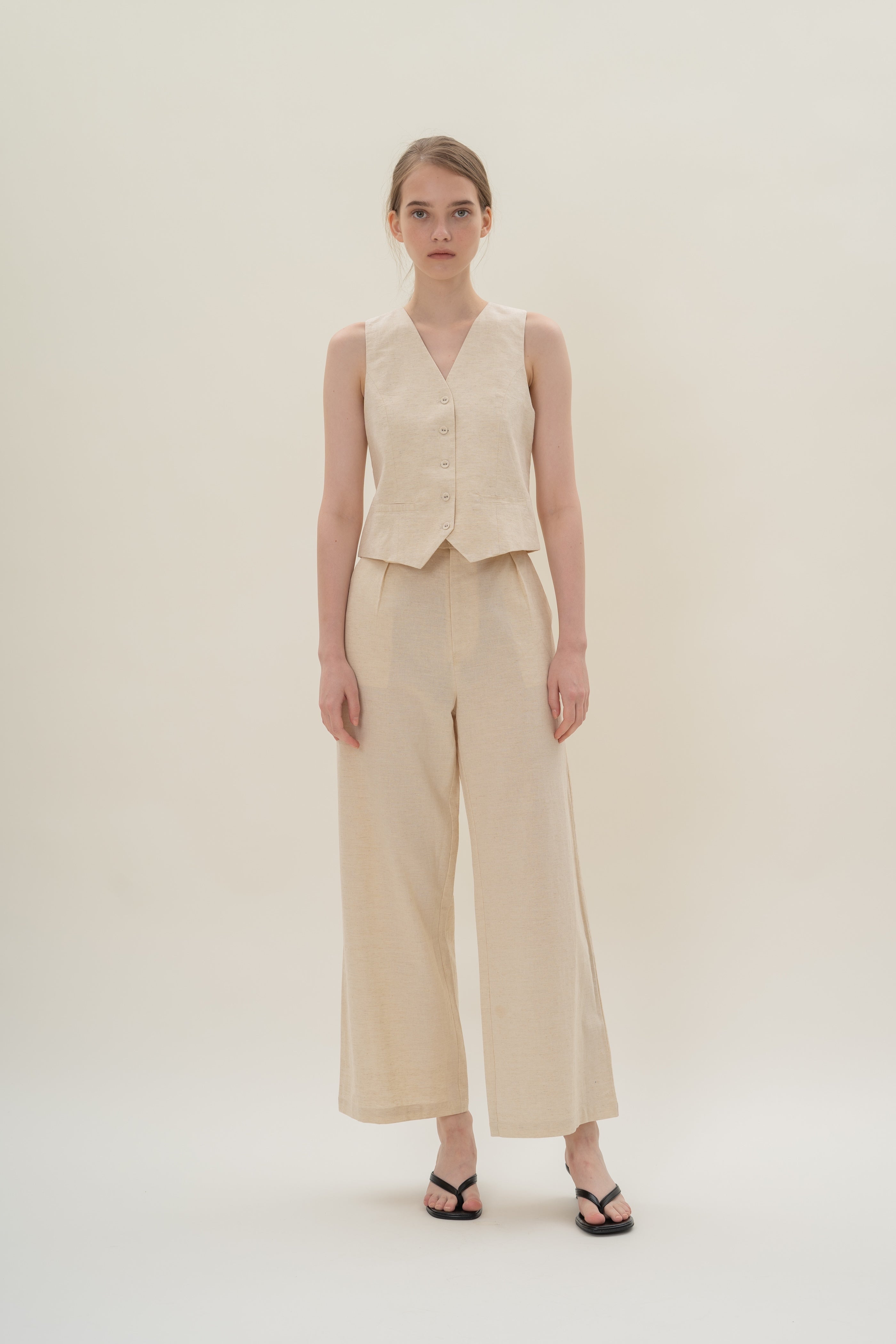 Textured Linen Waistcoat in Natural