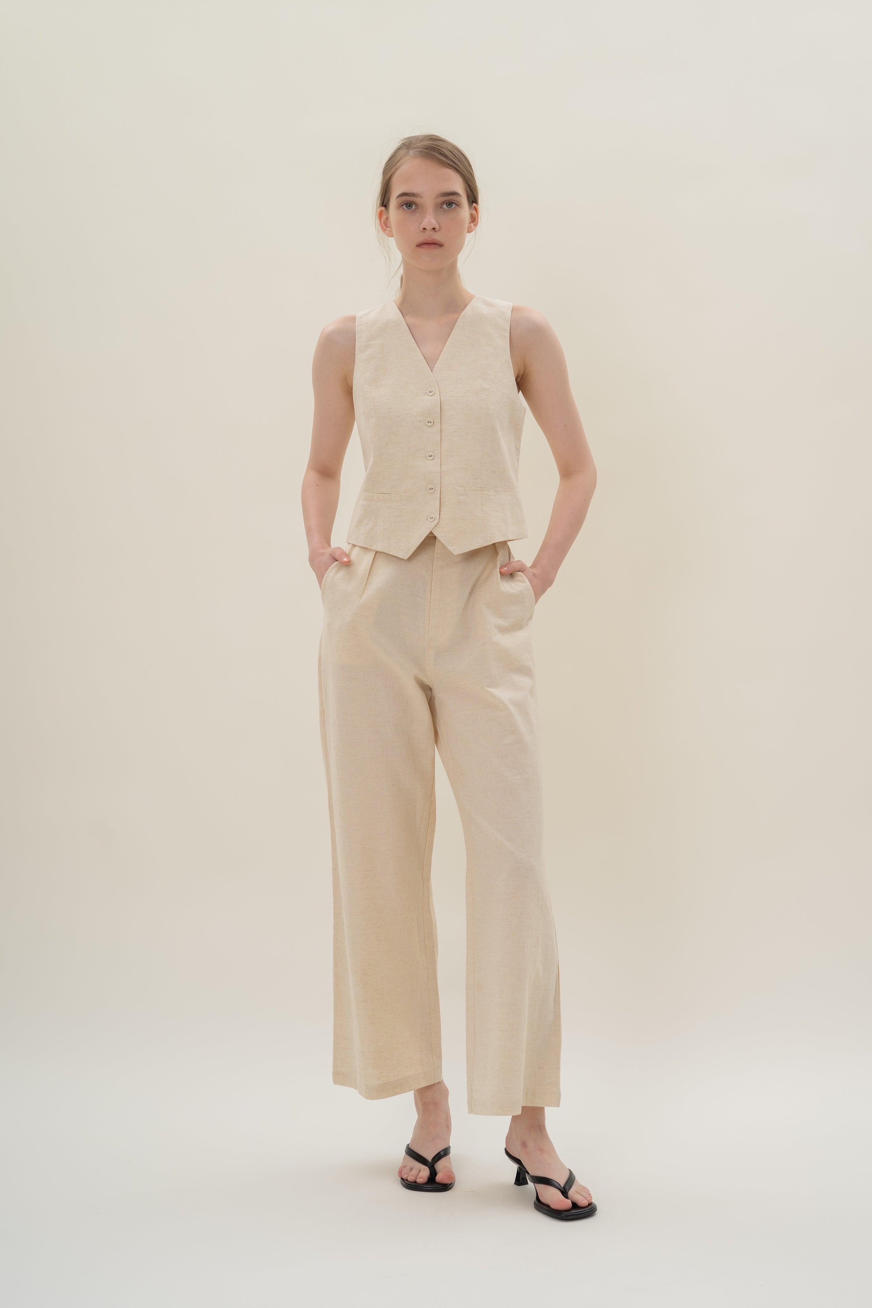 Textured Linen Waistcoat in Natural