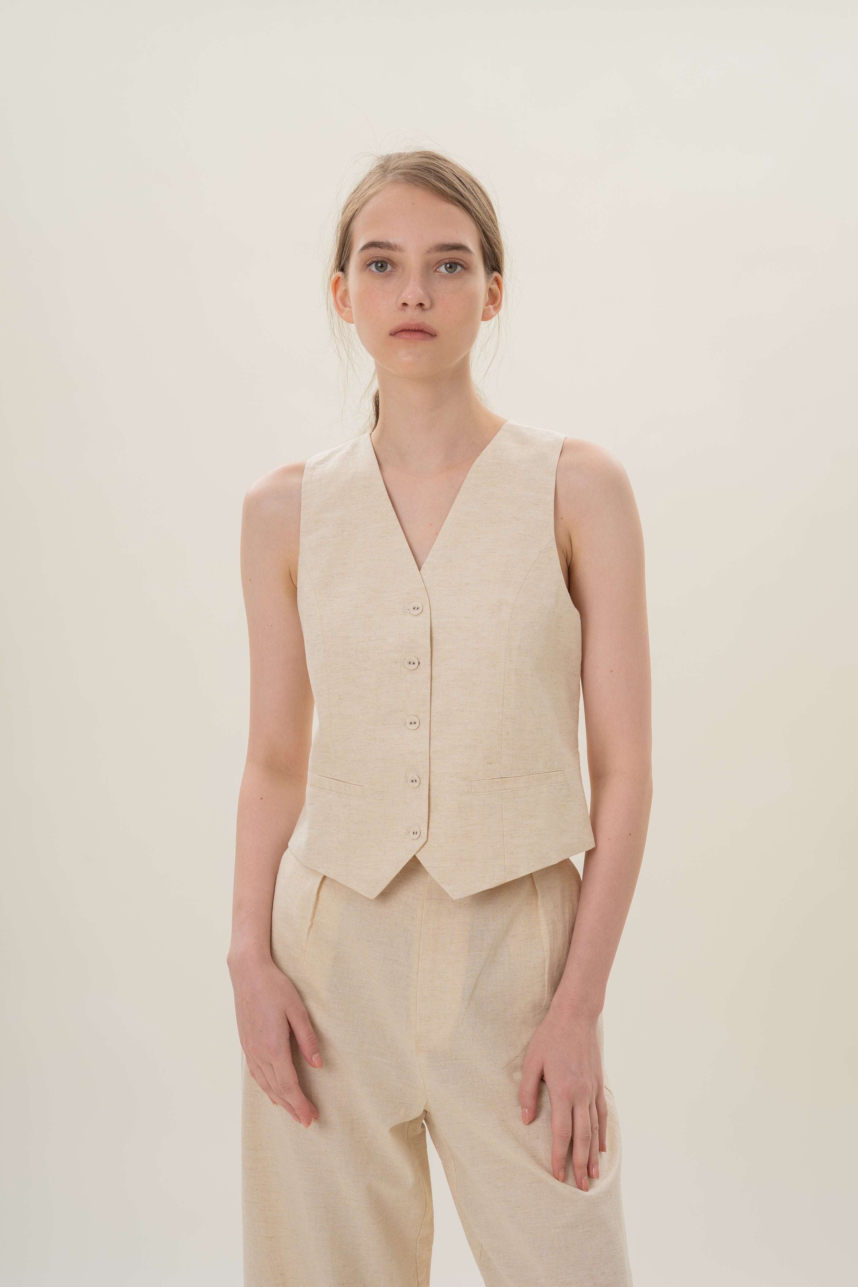 Textured Linen Waistcoat in Natural