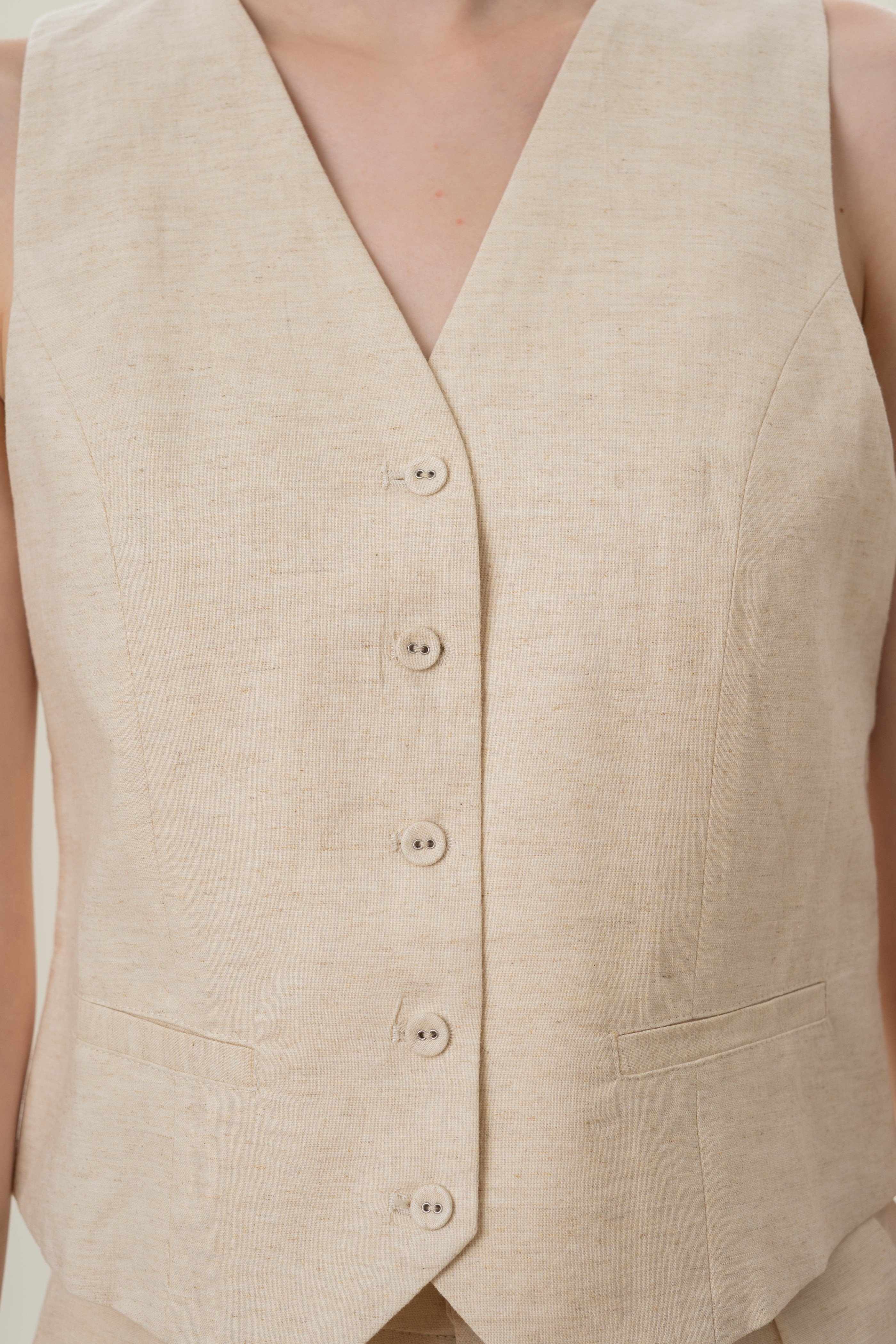 Textured Linen Waistcoat in Natural