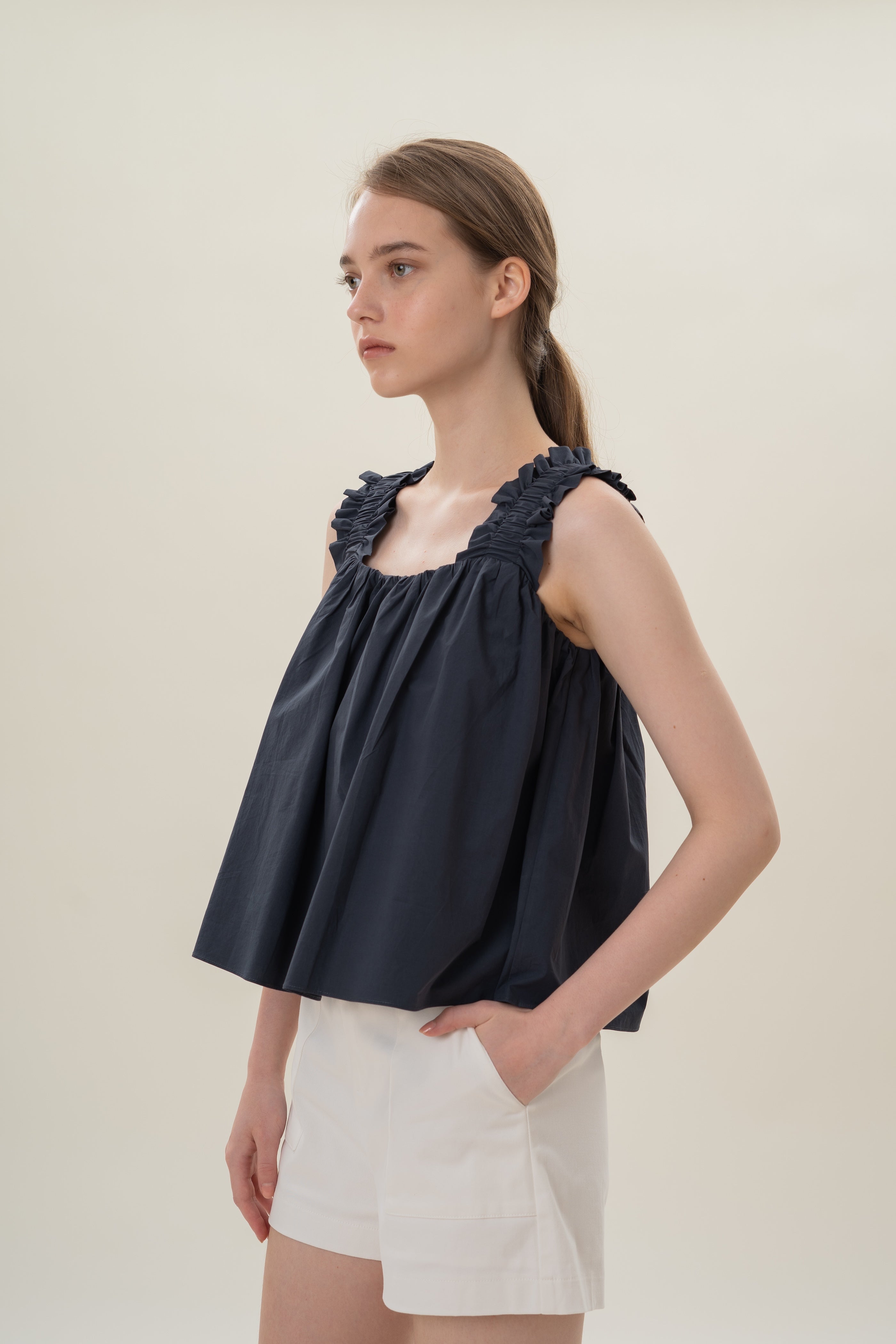 Flared Square Neck Top in Midnight