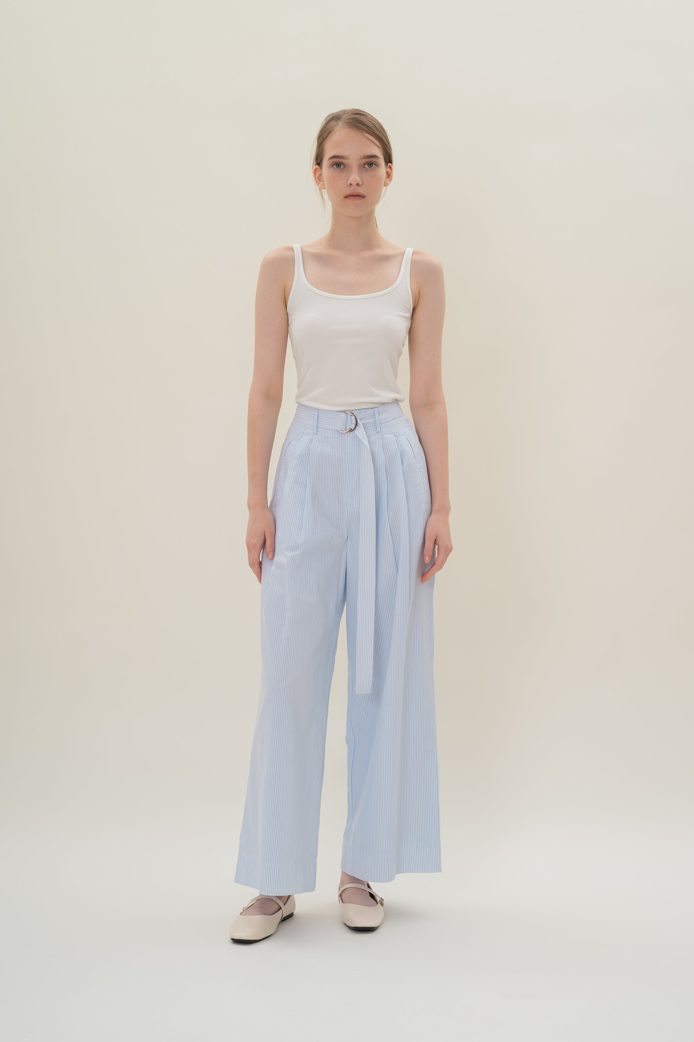 Relaxed Wide Leg Pants in White Blue Stripes