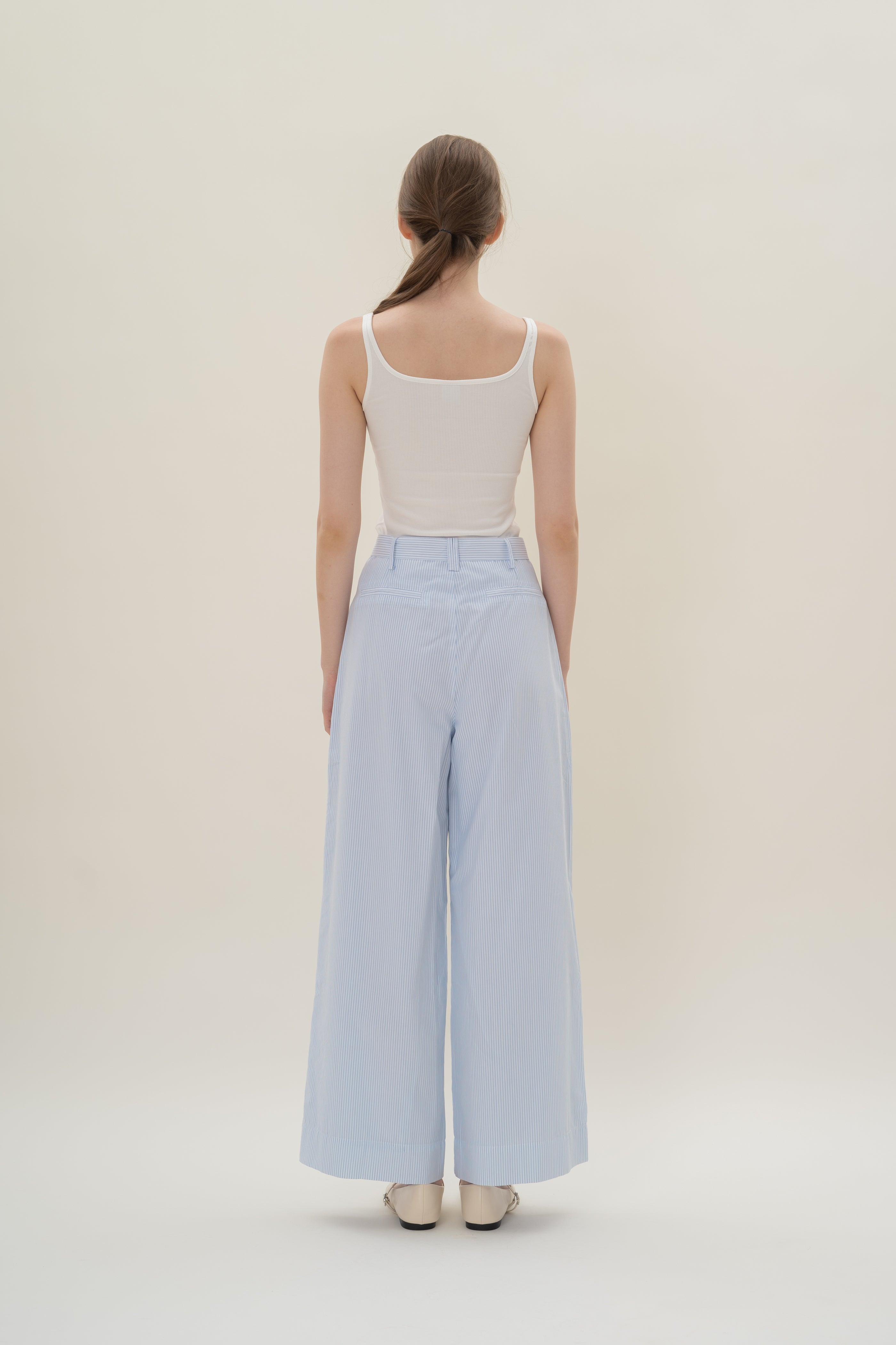 Relaxed Wide Leg Pants in White Blue Stripes