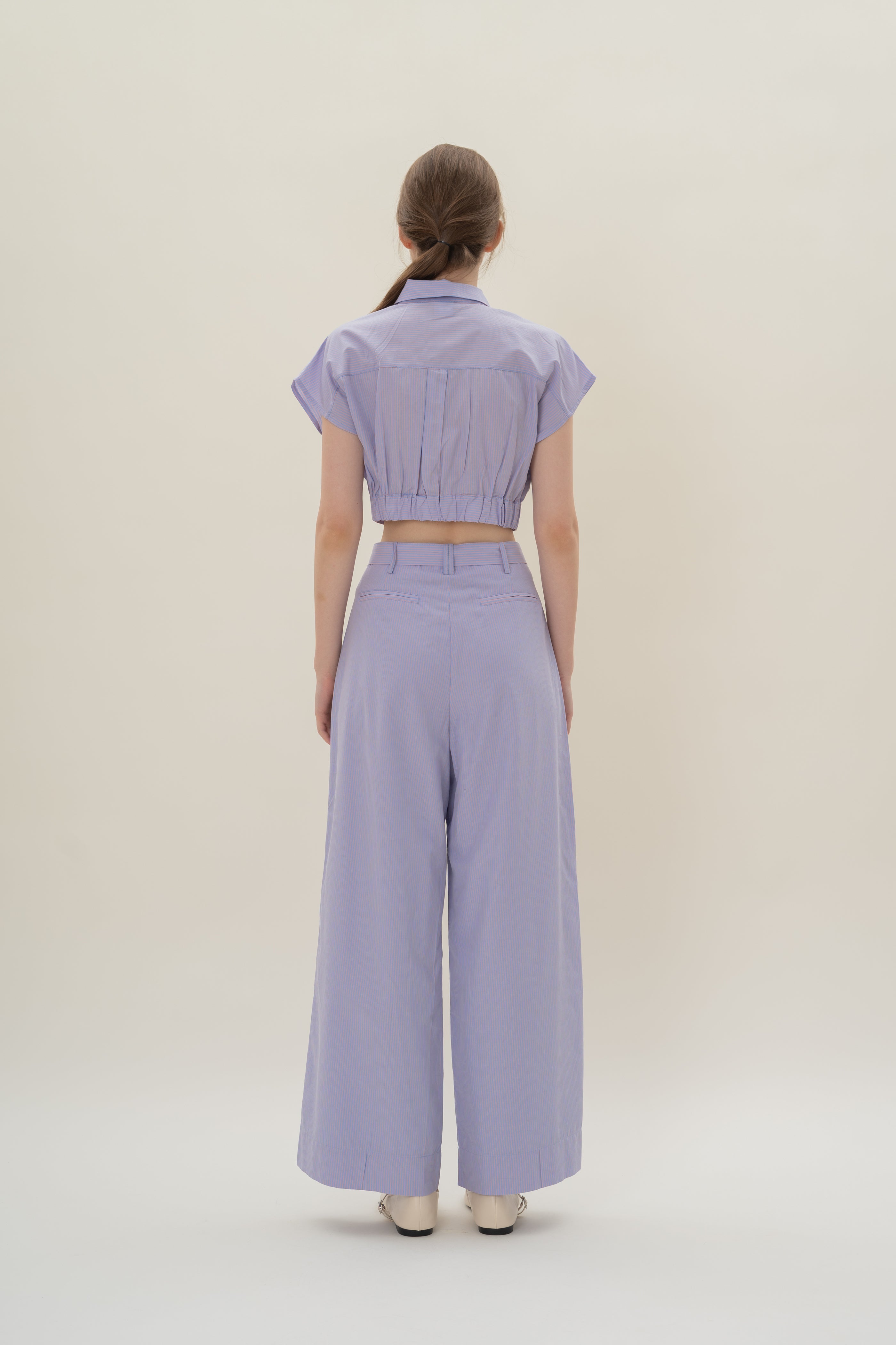 Relaxed Wide Leg Pants in Blue Peach Stripes