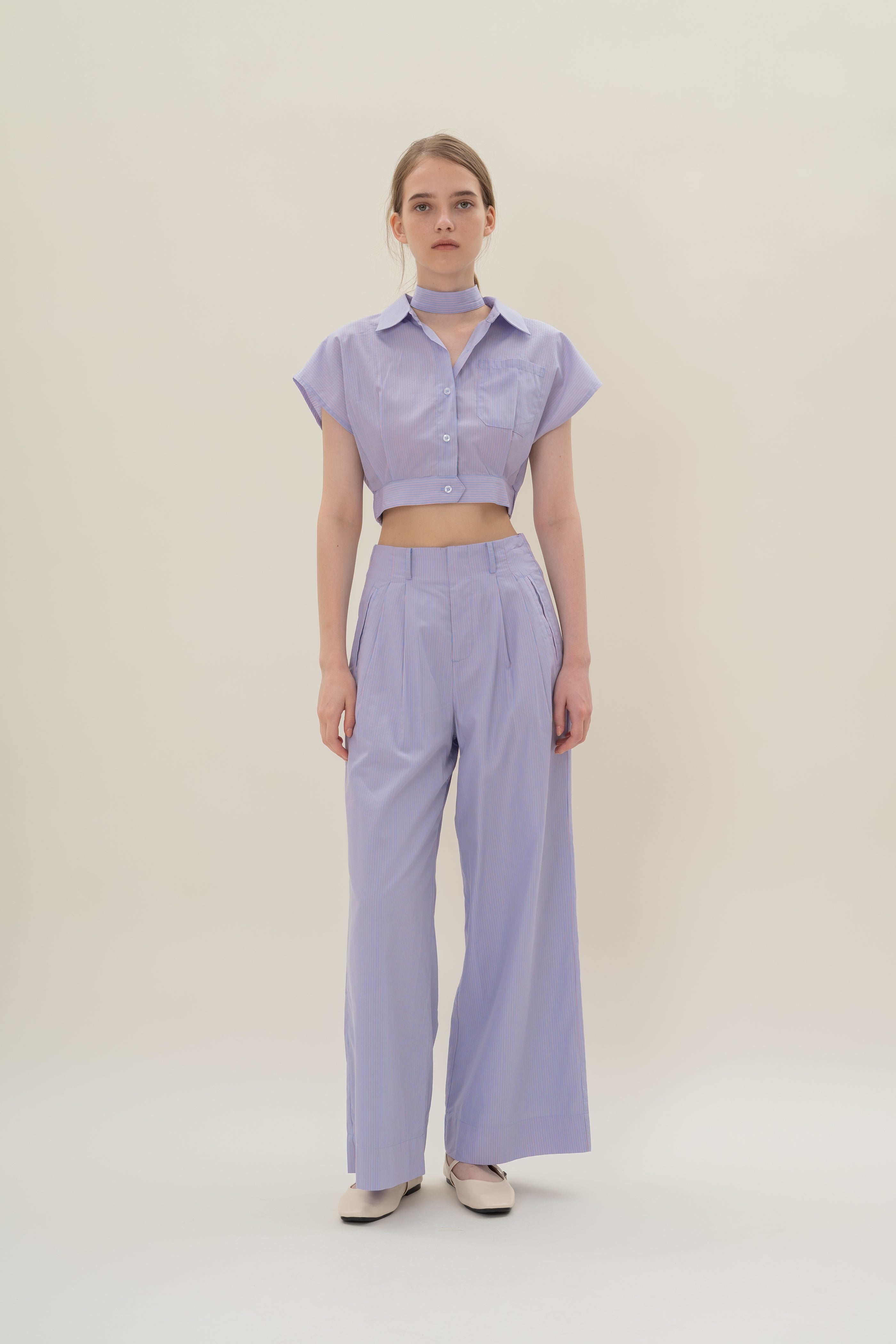 Relaxed Wide Leg Pants in Blue Peach Stripes