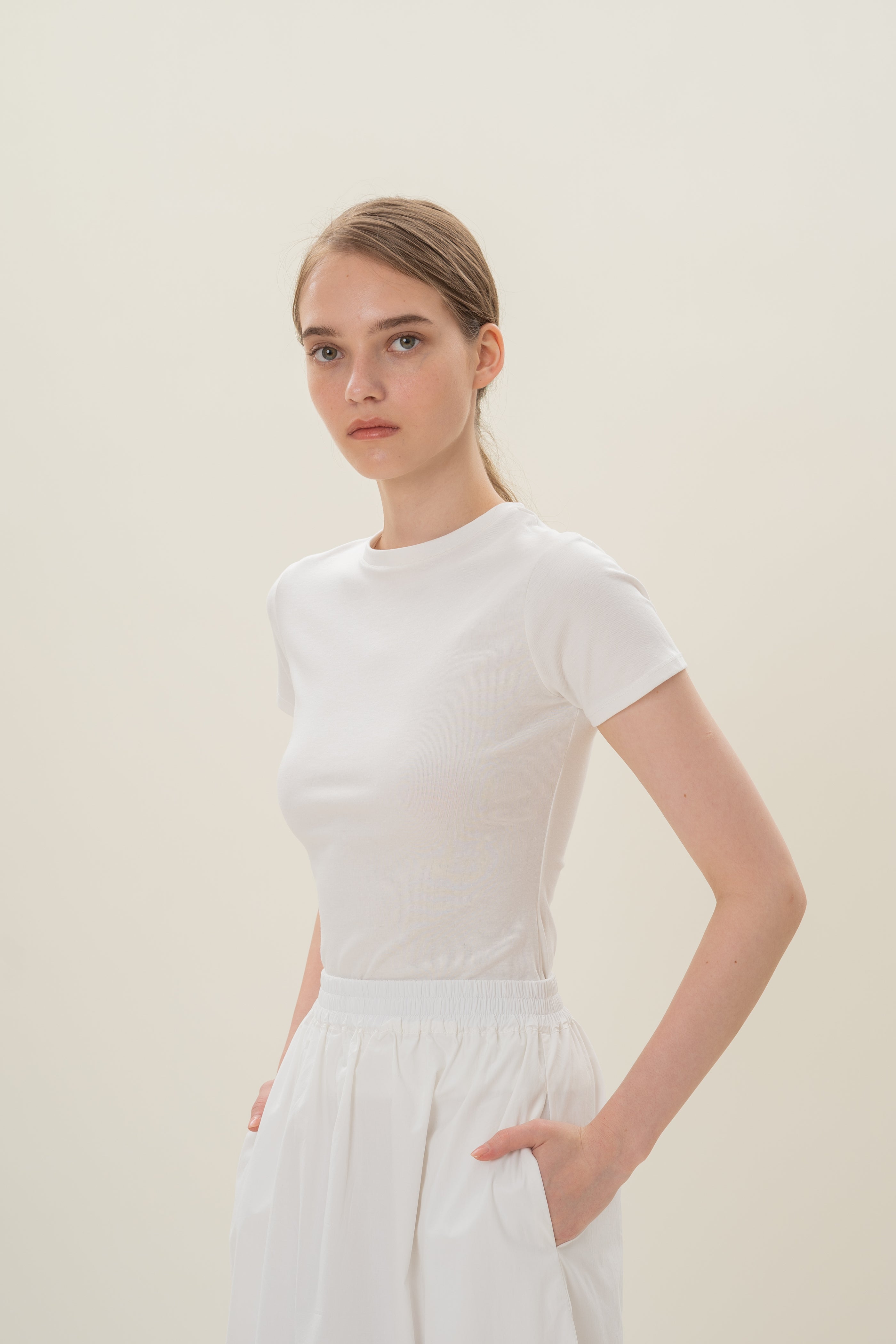 Stretch Cotton Tee in White