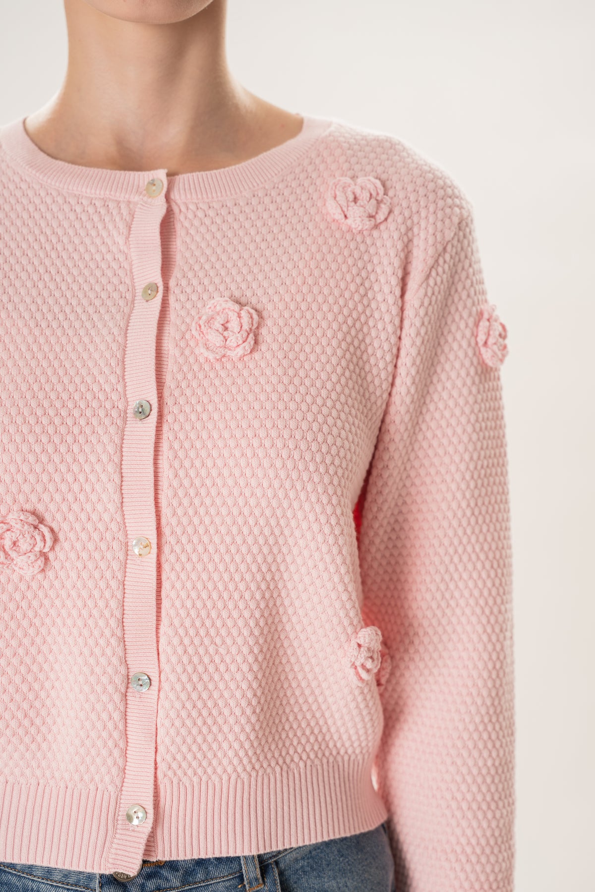 Floral Applique Cardigan in Pink