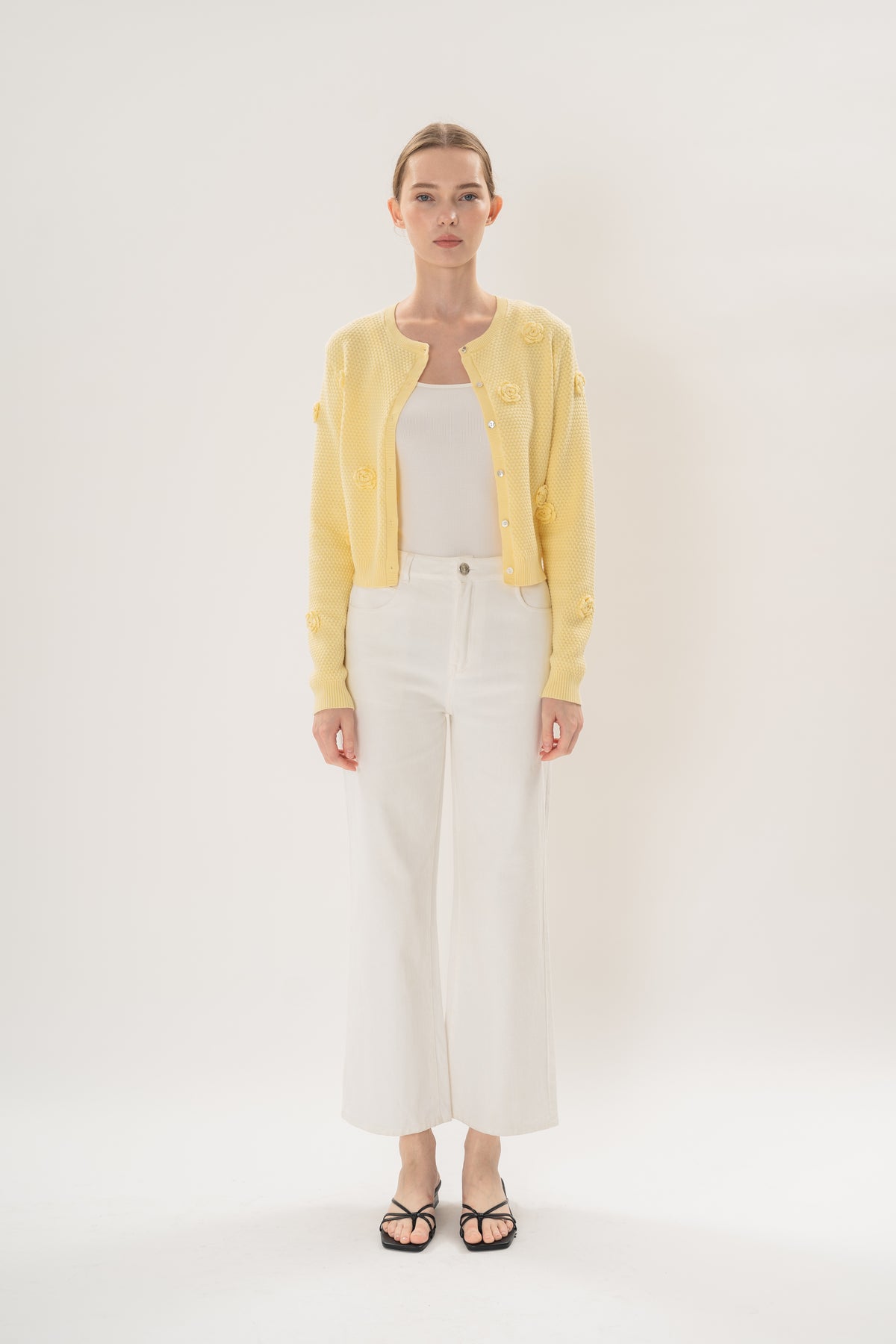 Floral Applique Cardigan in Yellow
