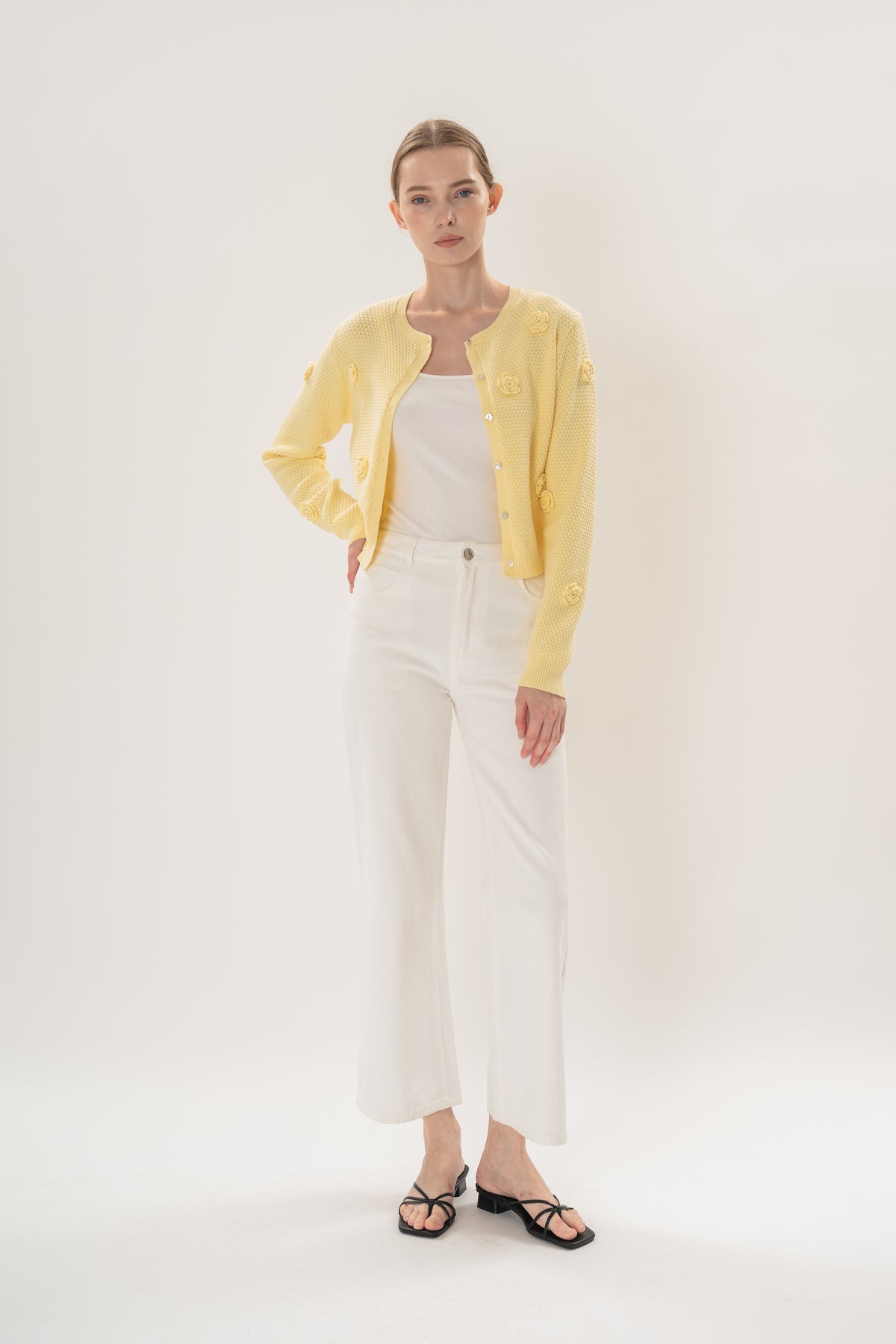 Floral Applique Cardigan in Yellow