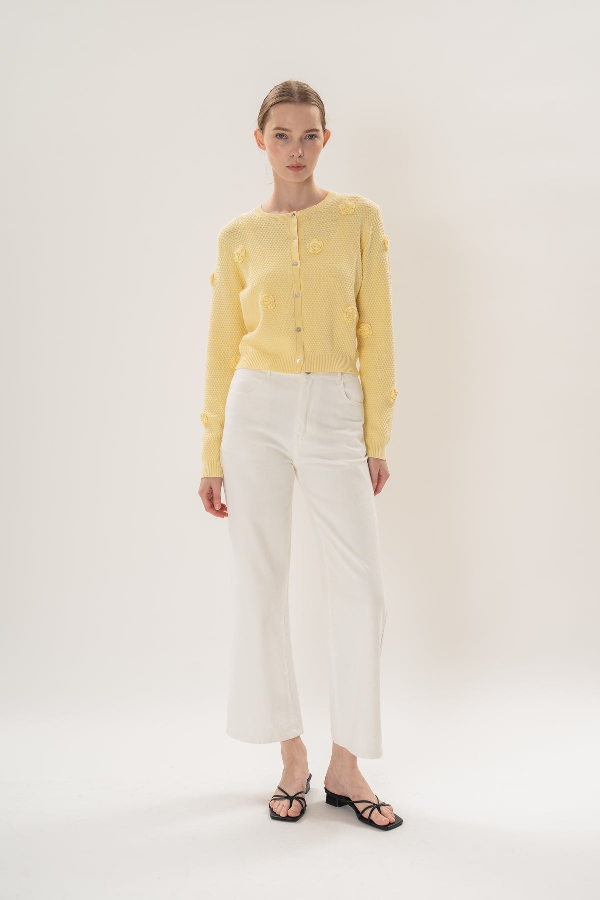 Floral Applique Cardigan in Yellow