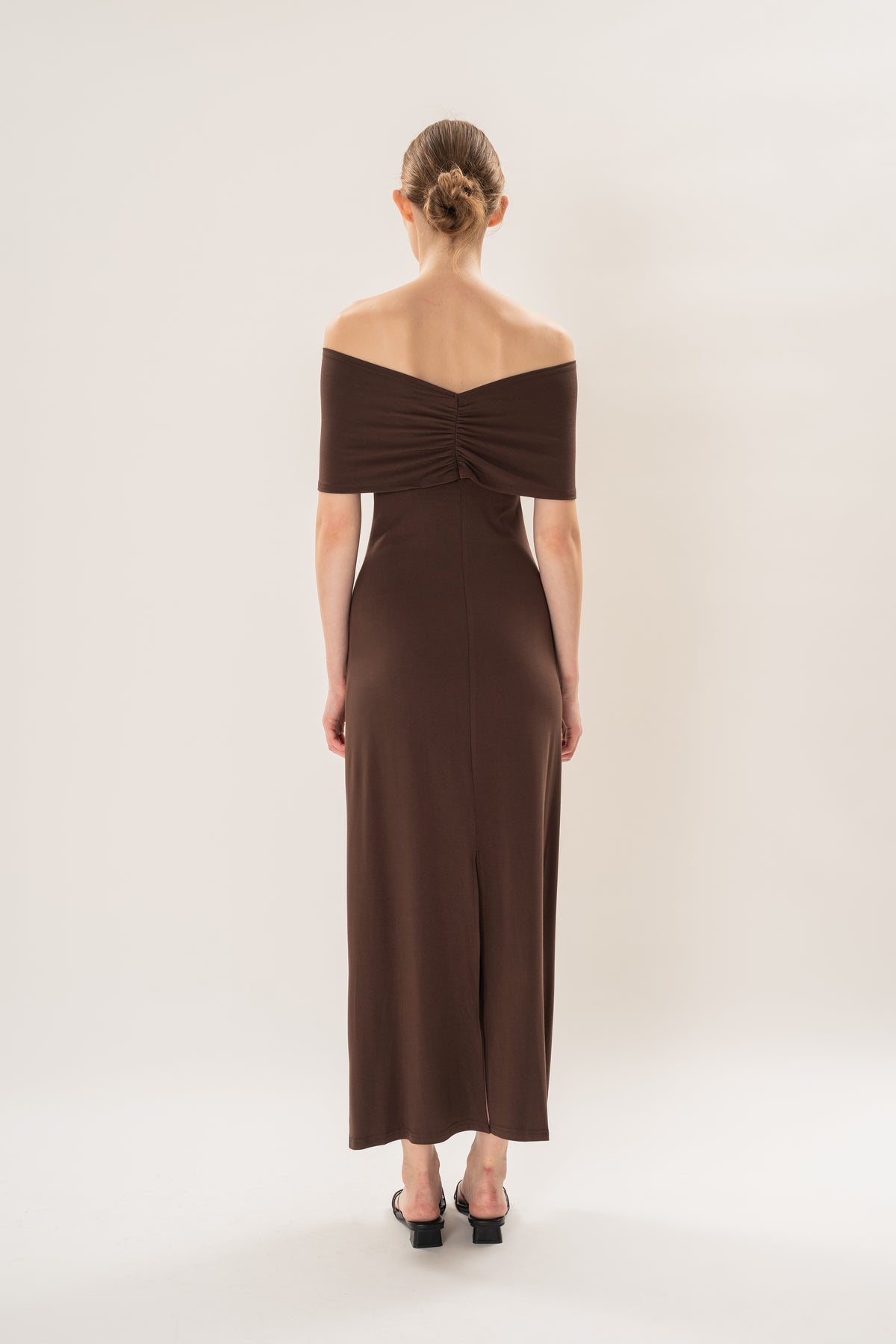 Soft Stretch Shawl Maxi Dress in Umber