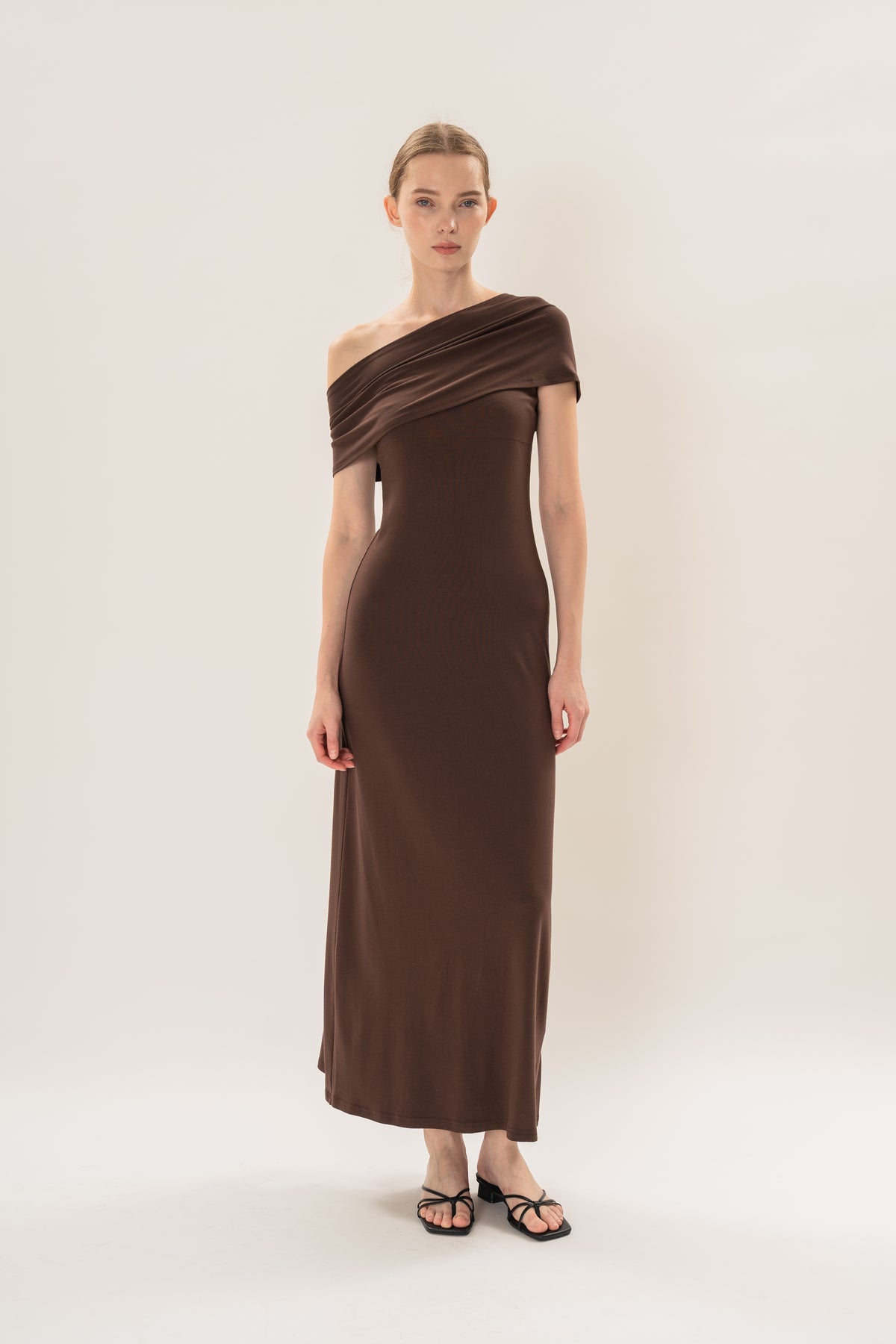 Soft Stretch Shawl Maxi Dress in Umber