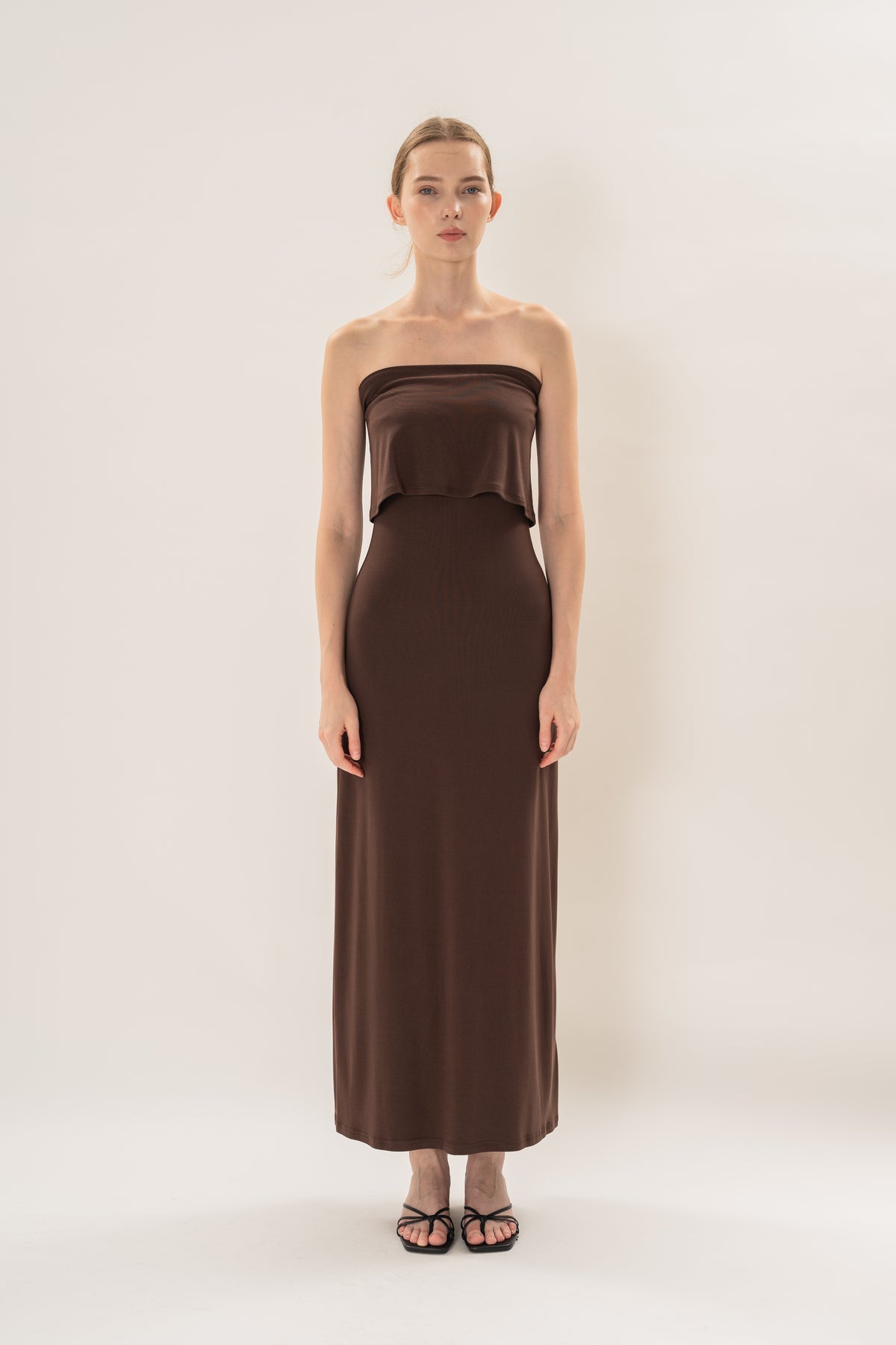 Soft Stretch Shawl Maxi Dress in Umber