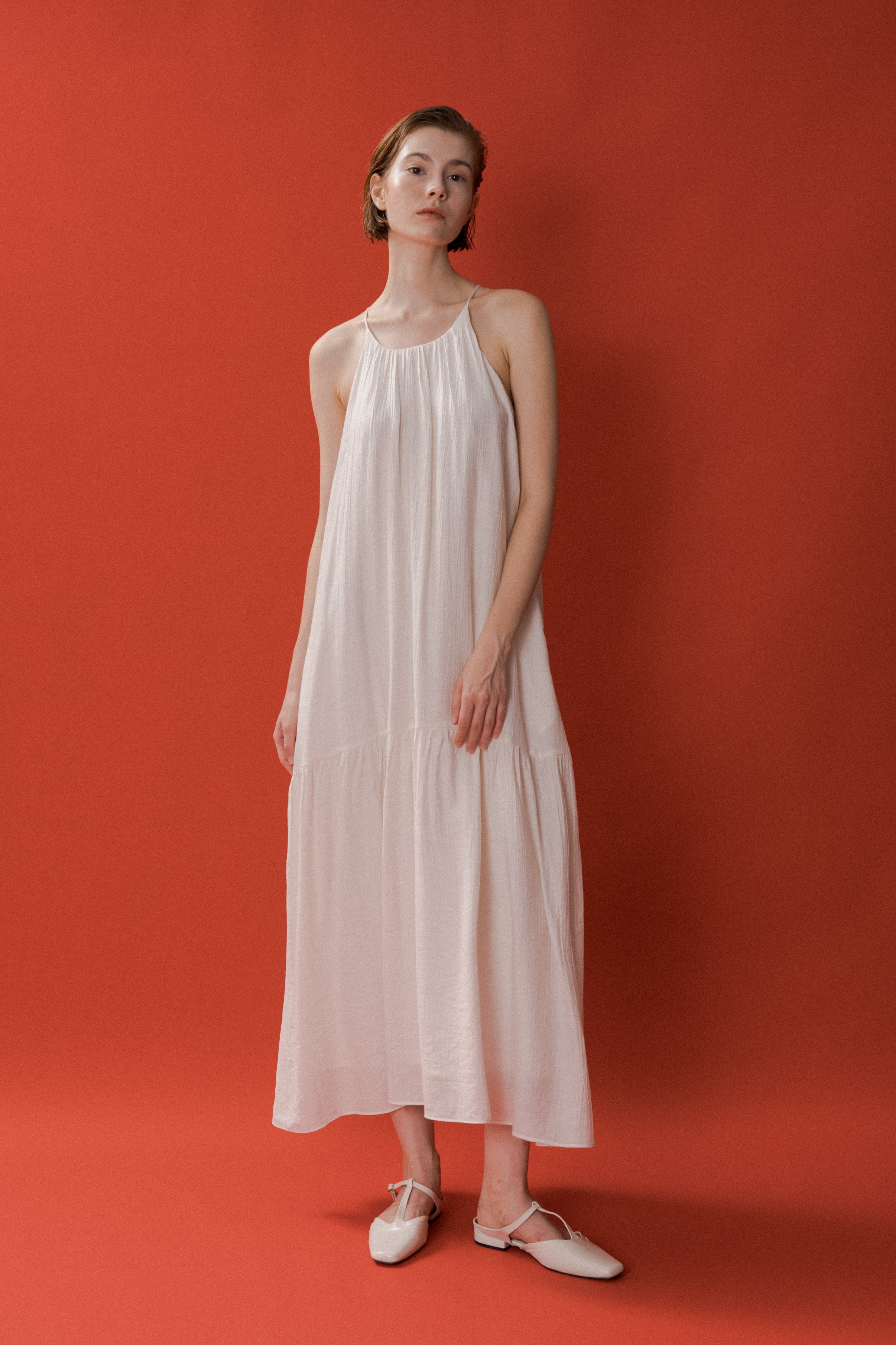 Gathered Halter Tiered Dress in Ivory