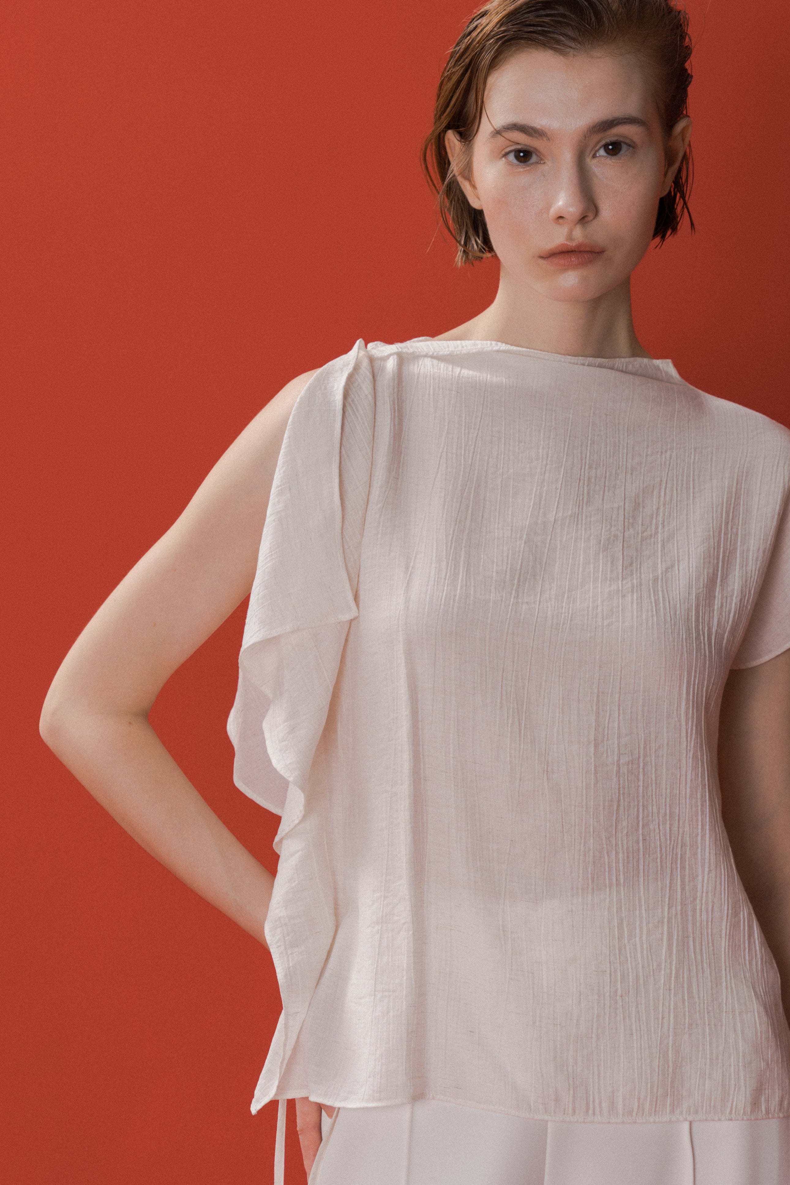 Asymmetrical Draped Top in Ivory