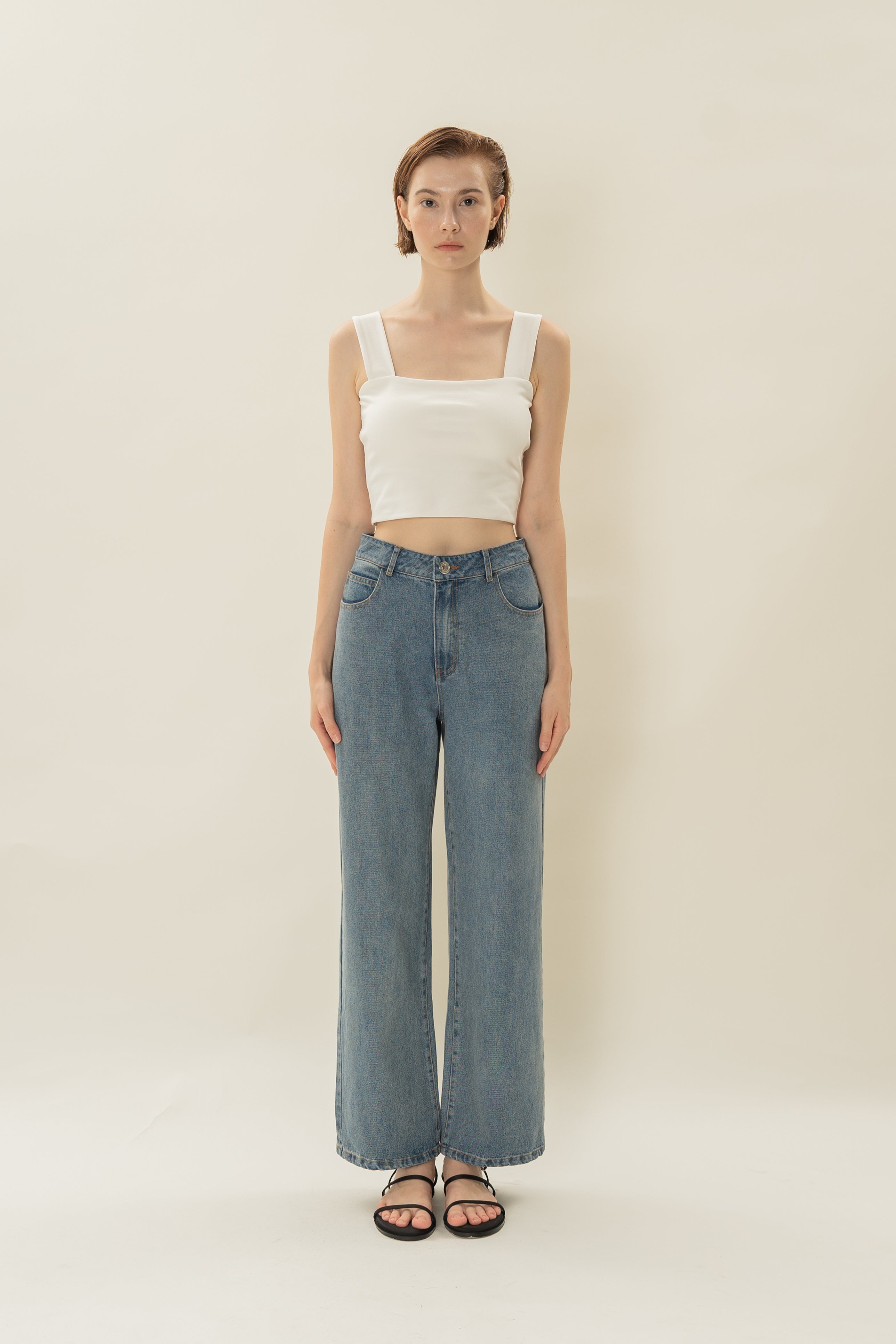 Padded Straight Neck Tank in White