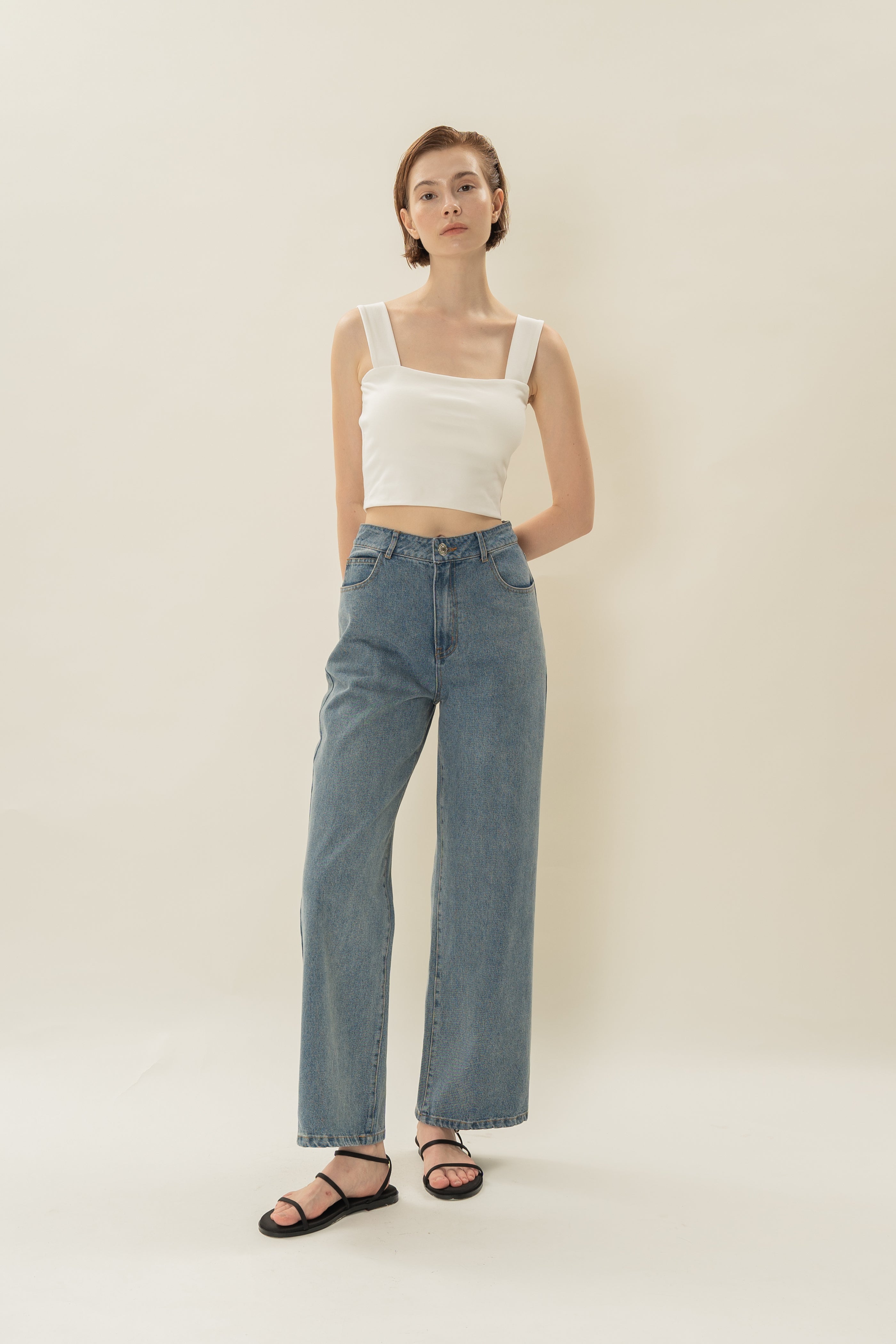 Padded Straight Neck Tank in White