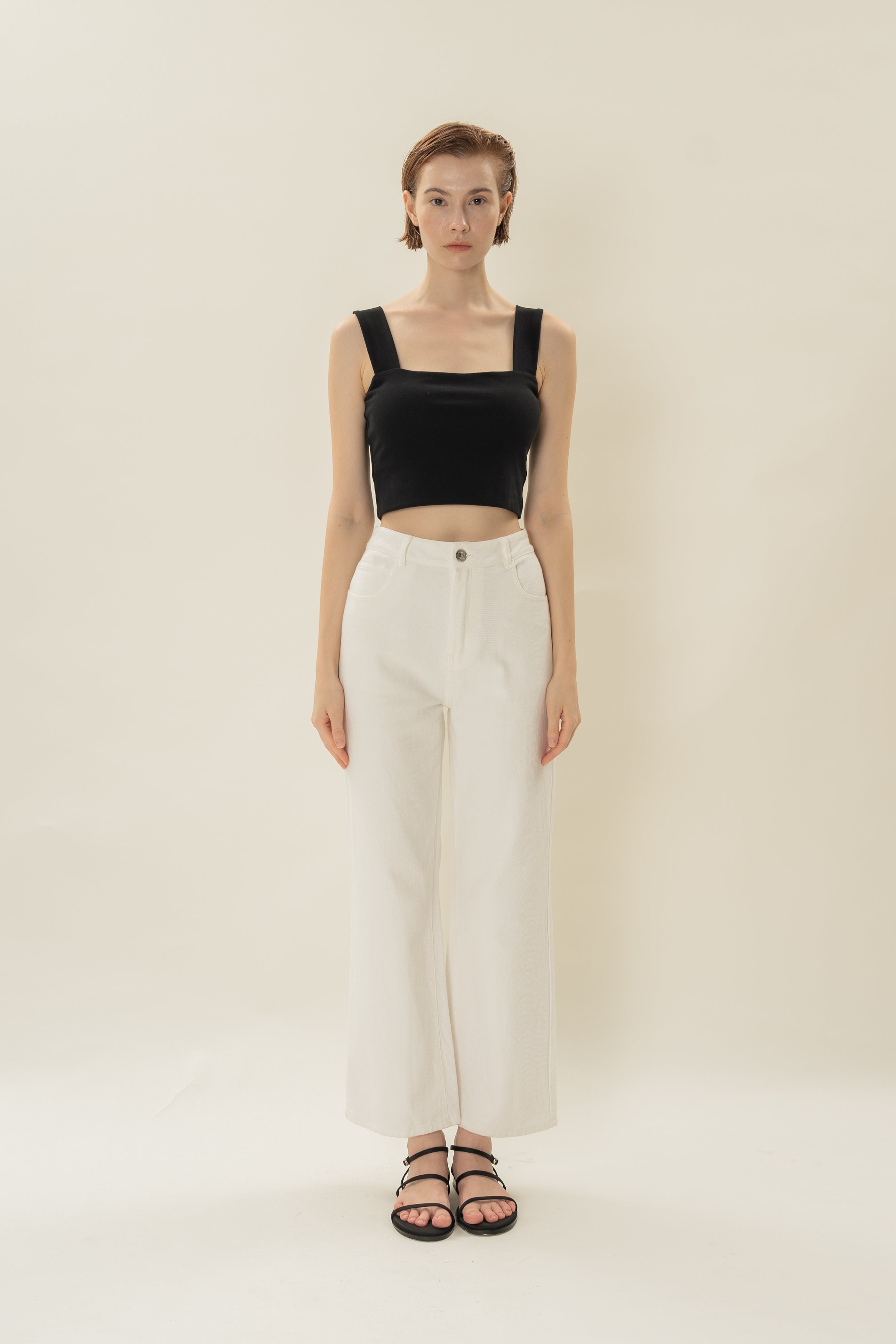 Padded Straight Neck Tank in Black