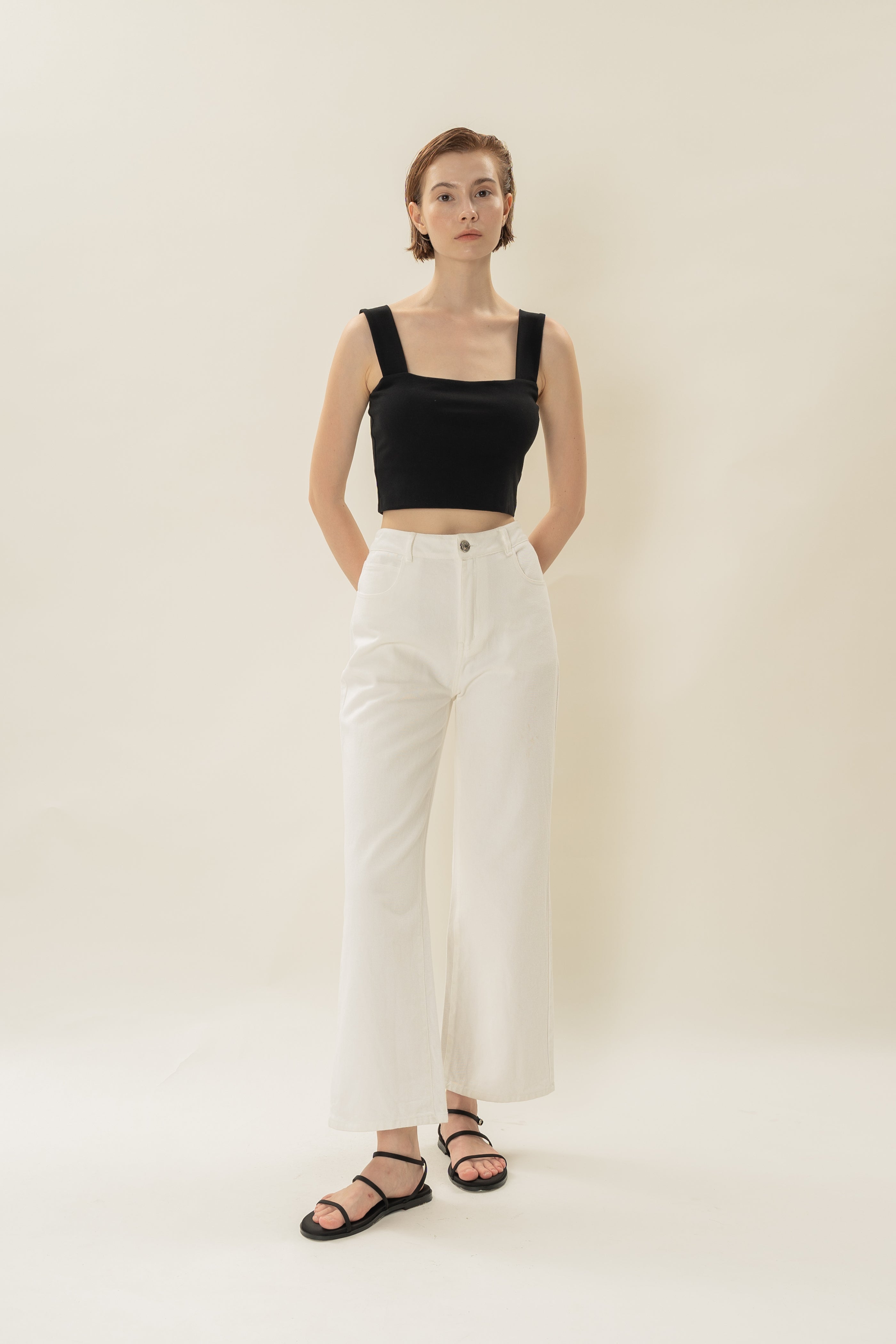 Padded Straight Neck Tank in Black